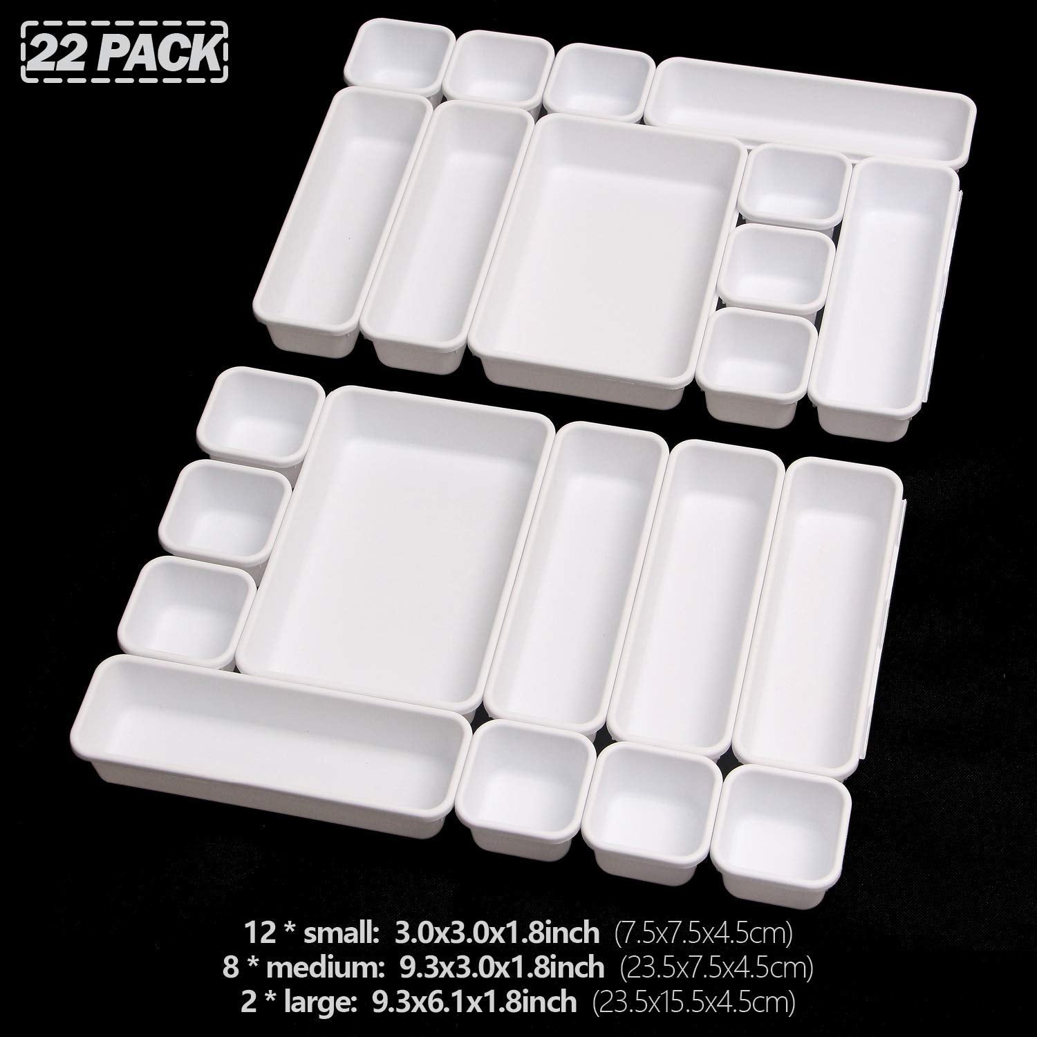 Set of 22 Interlocking Desk Drawer Organizer Tray Dividers Plastic Shallow Narrow Drawers Organizers Separators Storage Bins Con