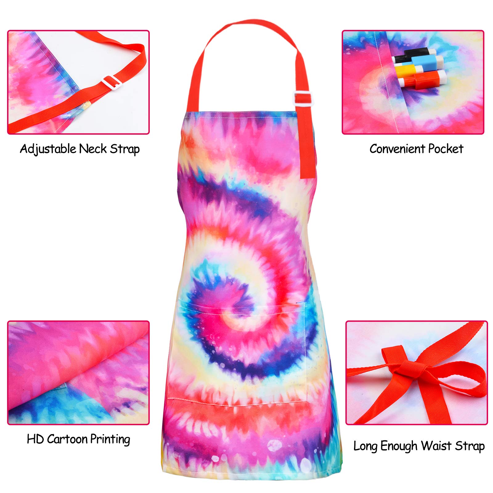 Kid Girls Boys Apron, Adjustable Kitchen Cooking Chef Apron With Pocket For Cooking Baking Art Painting Gardening,Tie Dye, 6-12Y