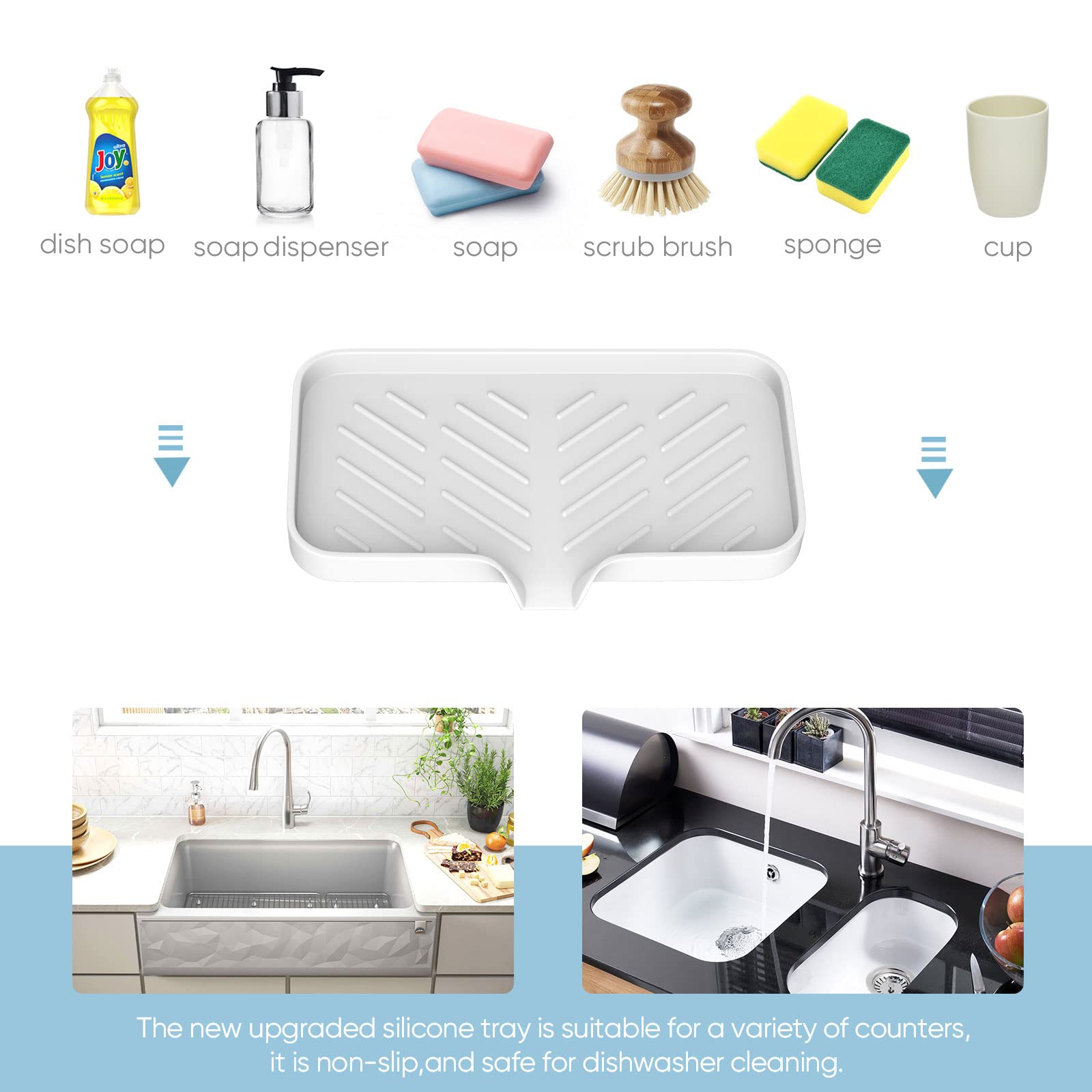 Kitchen Soap Tray,Kitchen Sink Tray Sponge Tray Kitchen Sponge Holder Self Draining Premium Silicone Soap Holder For Bathroom Ki
