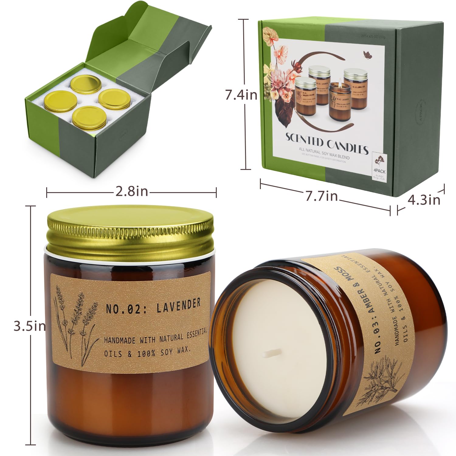 Candles for Home Scented, 4 Pack 28 Oz Candles Gifts for Women, Large Soy Scented Candles, Lavender Fresh Rose Long Lasting Arom