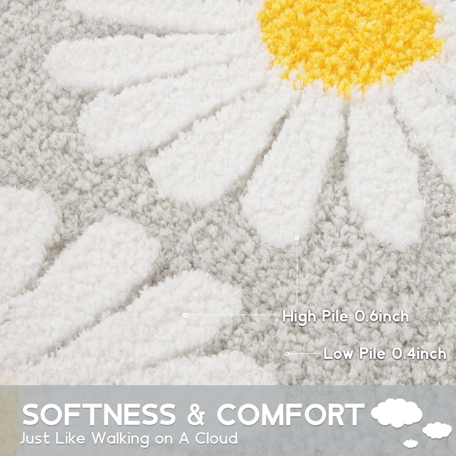 Sunhop Grey Bathroom Rugs, Cute Flower Daisy Bath Mat, Extra Soft And Absorbent Microfiber Non-Slip Bath Rug, Bath Mats For Bath