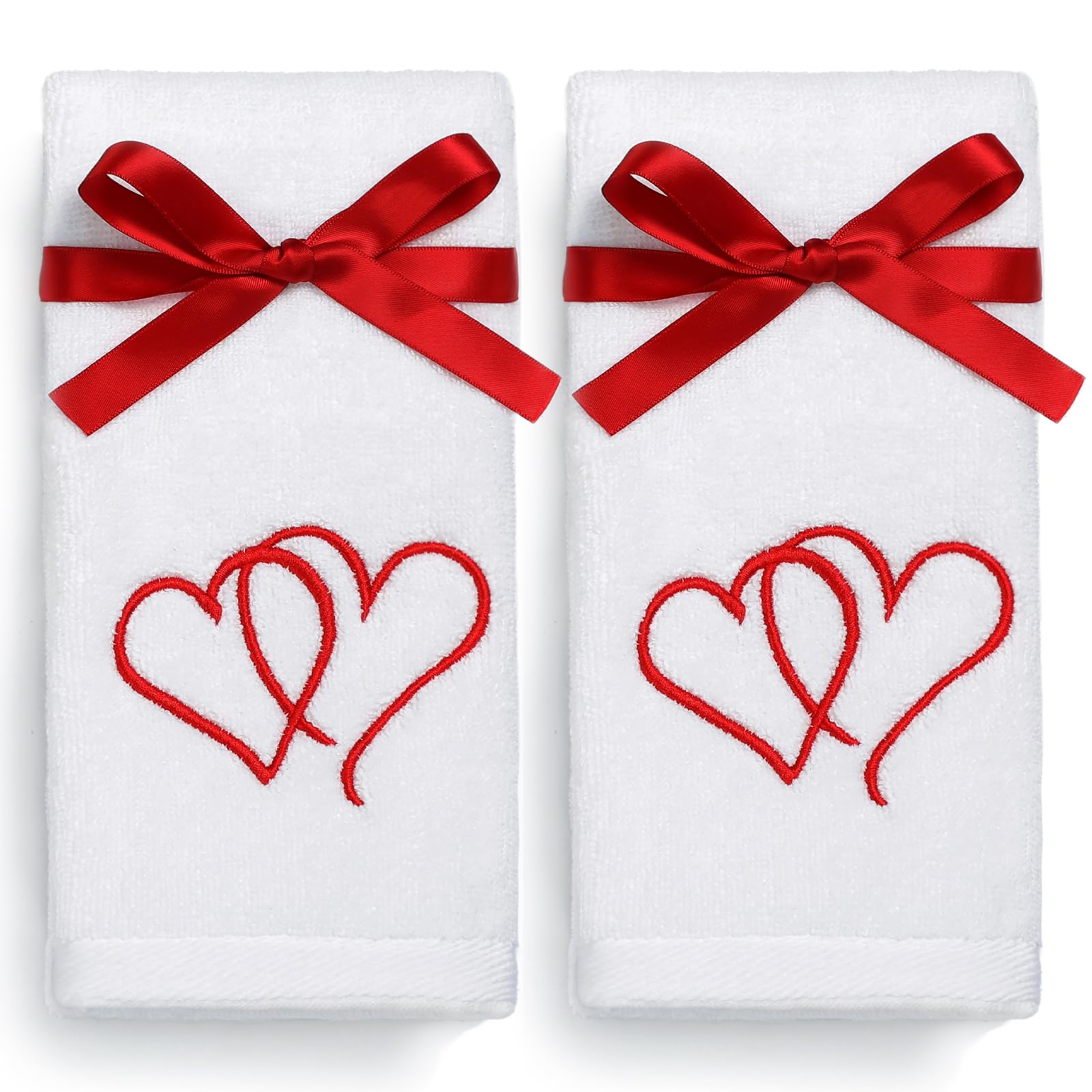 Newlighture Valentines Day Hand Towels 100% Cotton Embroidered Red Heart Decorative Bathroom Kitchen Dish Towels Set Gift Set Of
