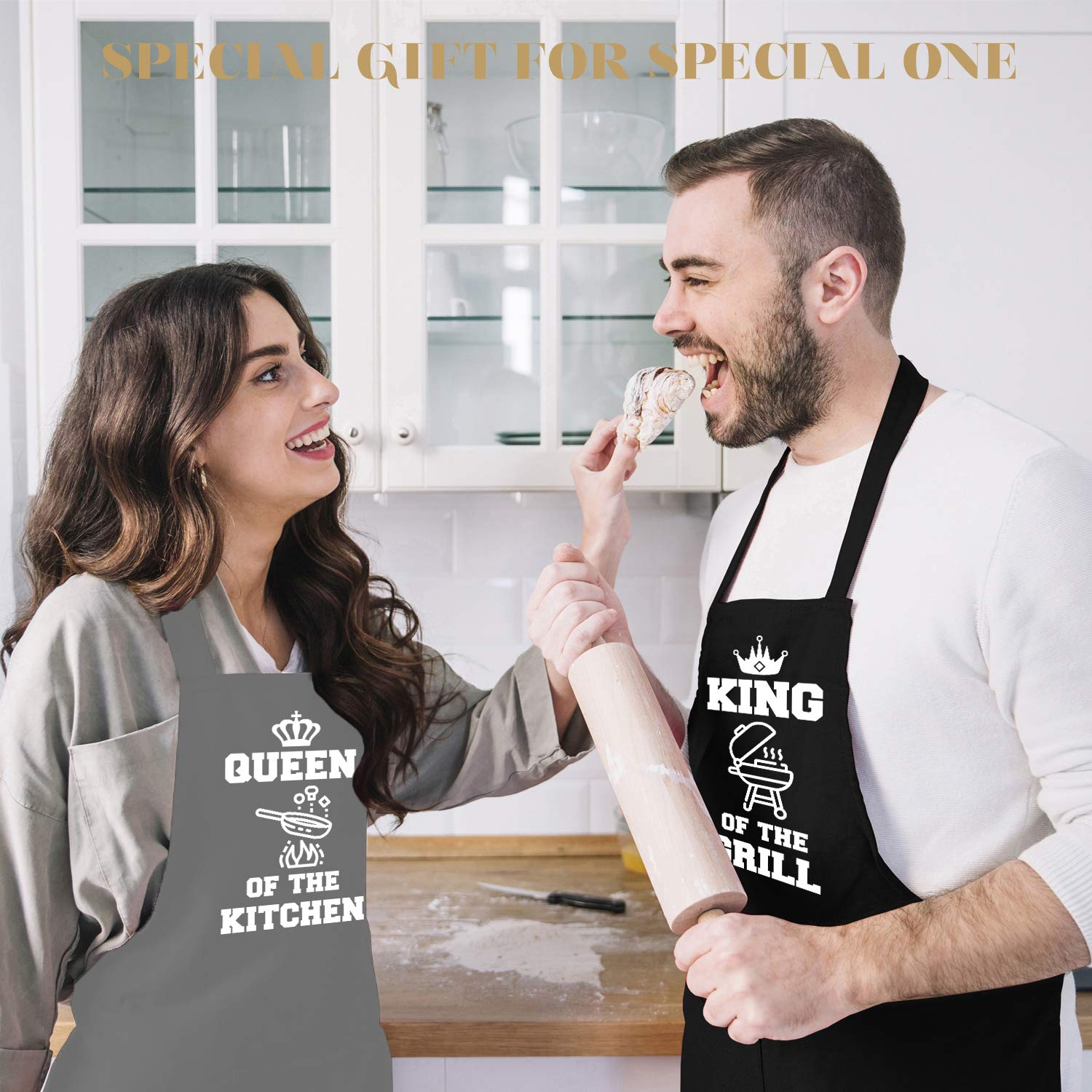 Saukore Funny Aprons For Couple, His And Hers Aprons Set, Kitchen Aprons With 2 Pockets For Cooking Grilling Baking, Anniversary