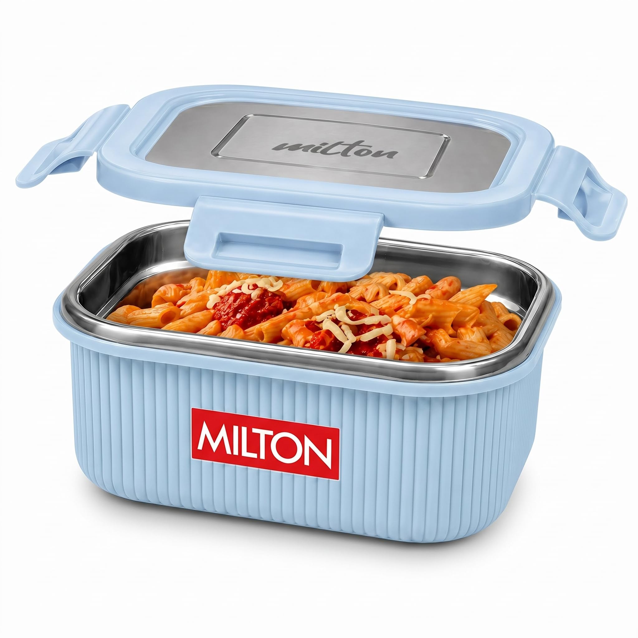 Milton Cool Touch Square 400 Microwave Safe Stainless Steel Container, 380 Ml, Blue, Food Grade, Bpa Free, Refrigerator Safe, Od