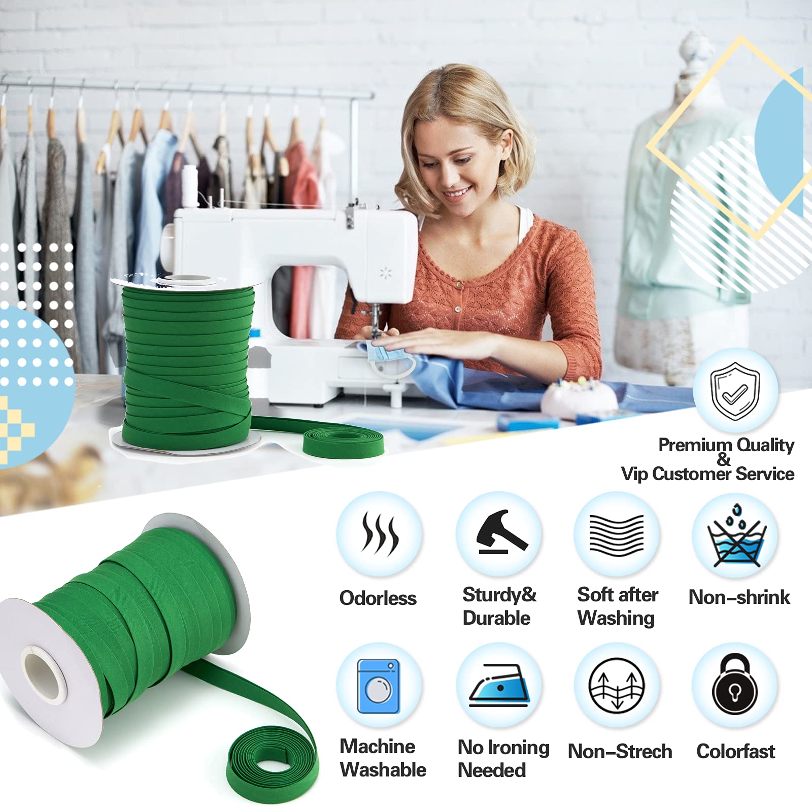 Bias Tape, Double Fold Bias Tape 12 Inch Continuous Bulk Bias Tape For Sewing, Quilting, Binding, Hemming, Apparel Craft, Polyes