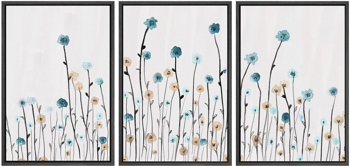 Signwin 3 Piece Framed Canvas Wall Art Flower Canvas Prints Home Artwork Decoration For Living Room,Bedroom - 24''X36''X3 Black