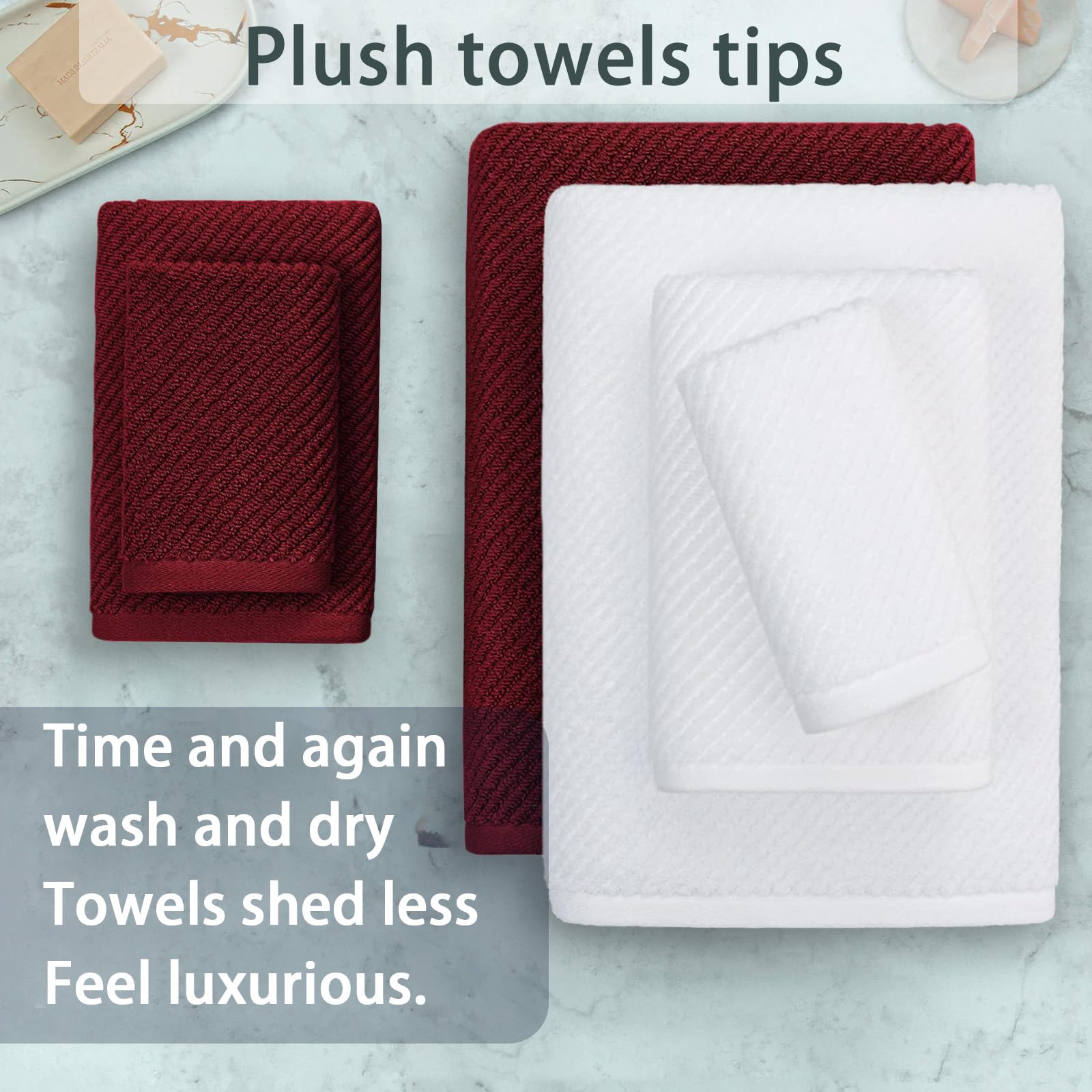 Towels Bathroom Set - 100% Cotton | Quick Dry | Soft | Thick, Towel Set Of 6, 2 Large Bath Towels 30''X56'', 2 Hand Towels 18''X