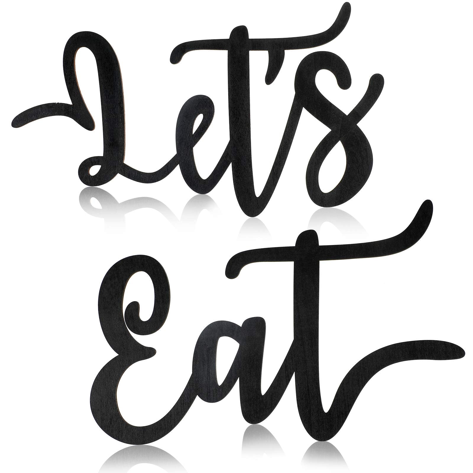 Jetec 2 Pieces Lets Eat Sign Wooden Kitchen Wall Decor Rustic Cutout Eat Signs Hanging Wall Plaque Farmhouse Sign for Kitchen D