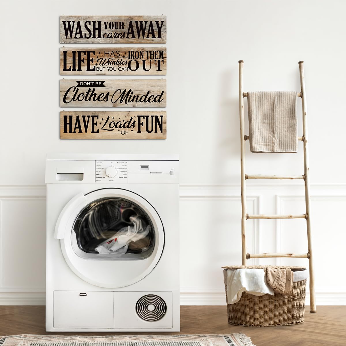 4 Pcs Laundry Room Decors, Four Pieces Hanging Wall Plaques, Funny Laundry Room Wall Art, Farmhouse Laudry Quotes Sign, Wall Dec