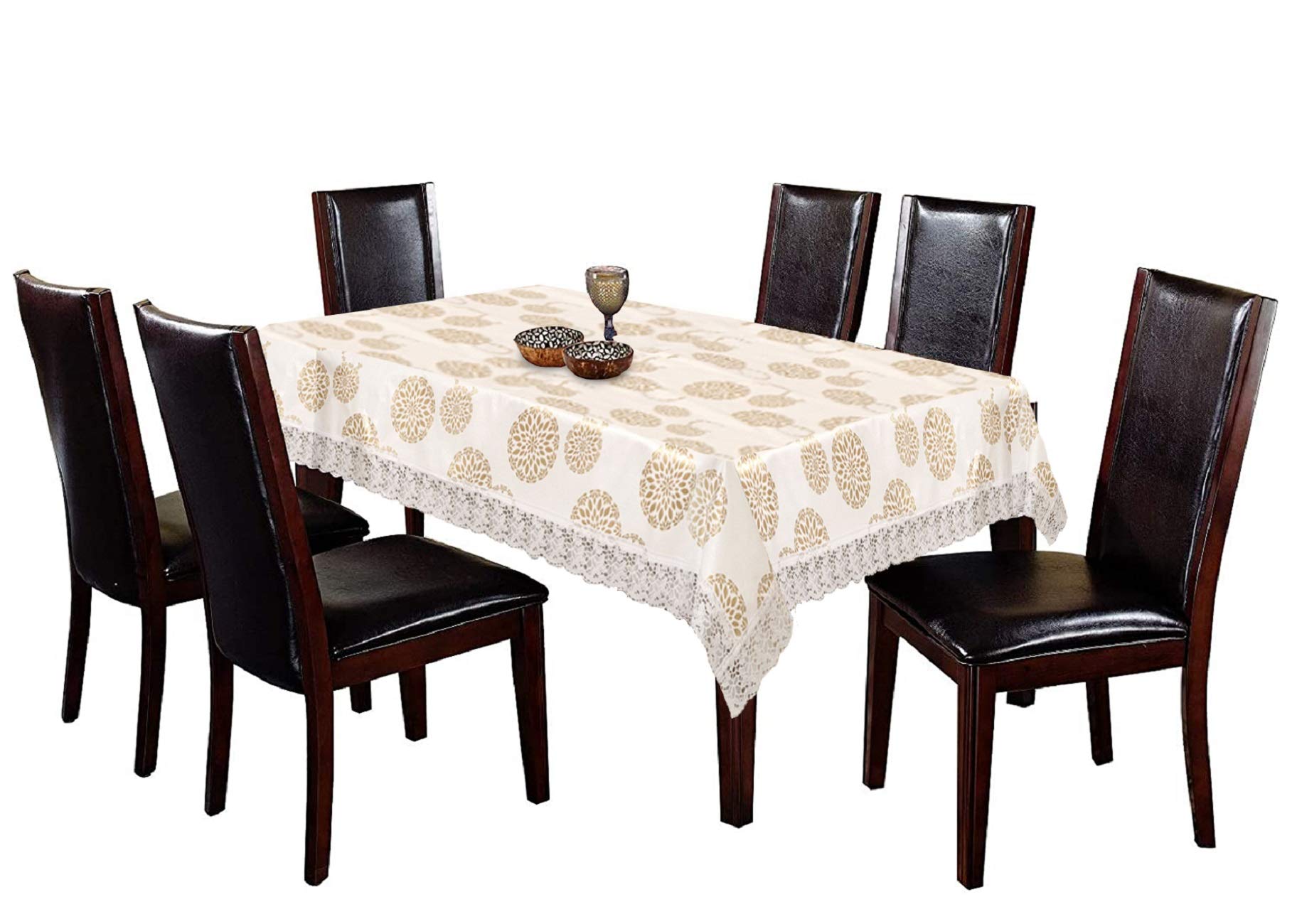 Kuber Industries Dining Table Cover 6 Seater| Floral Design (Cream),Polyvinyl Chloride (PVC),Rectangular,Pack of 1