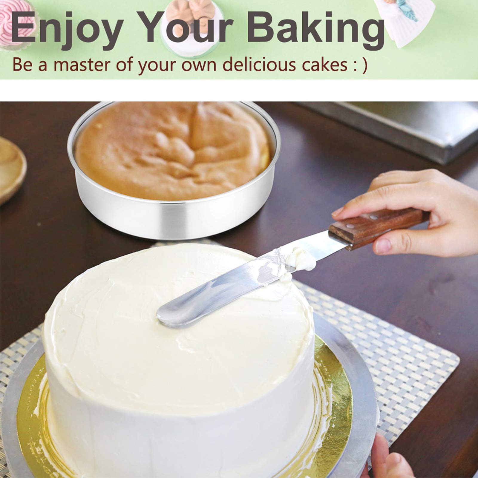 E-Far Cake Pan Set Of 3 (6 Inch/8 Inch/9 Inch), Stainless Steel Round Layer Cake Baking Pans, Perfect For Birthday Wedding Tier