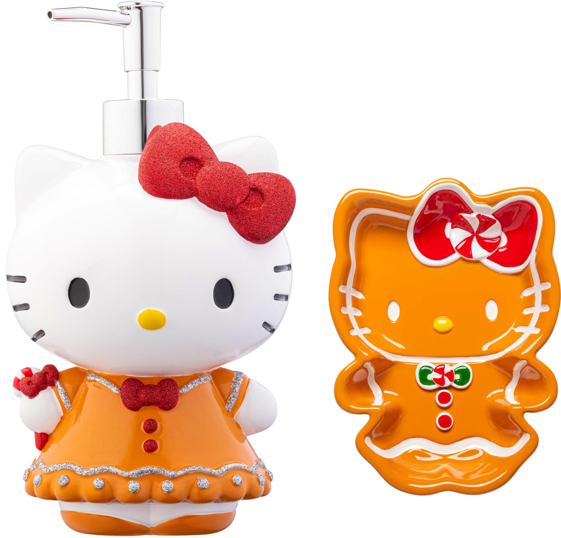 Jay Franco Hello Kitty Christmas & Holiday Season Bathroom D  Cor Set - 2 Piece Collection Includes Lotion Pump & Soap Dish - Ba