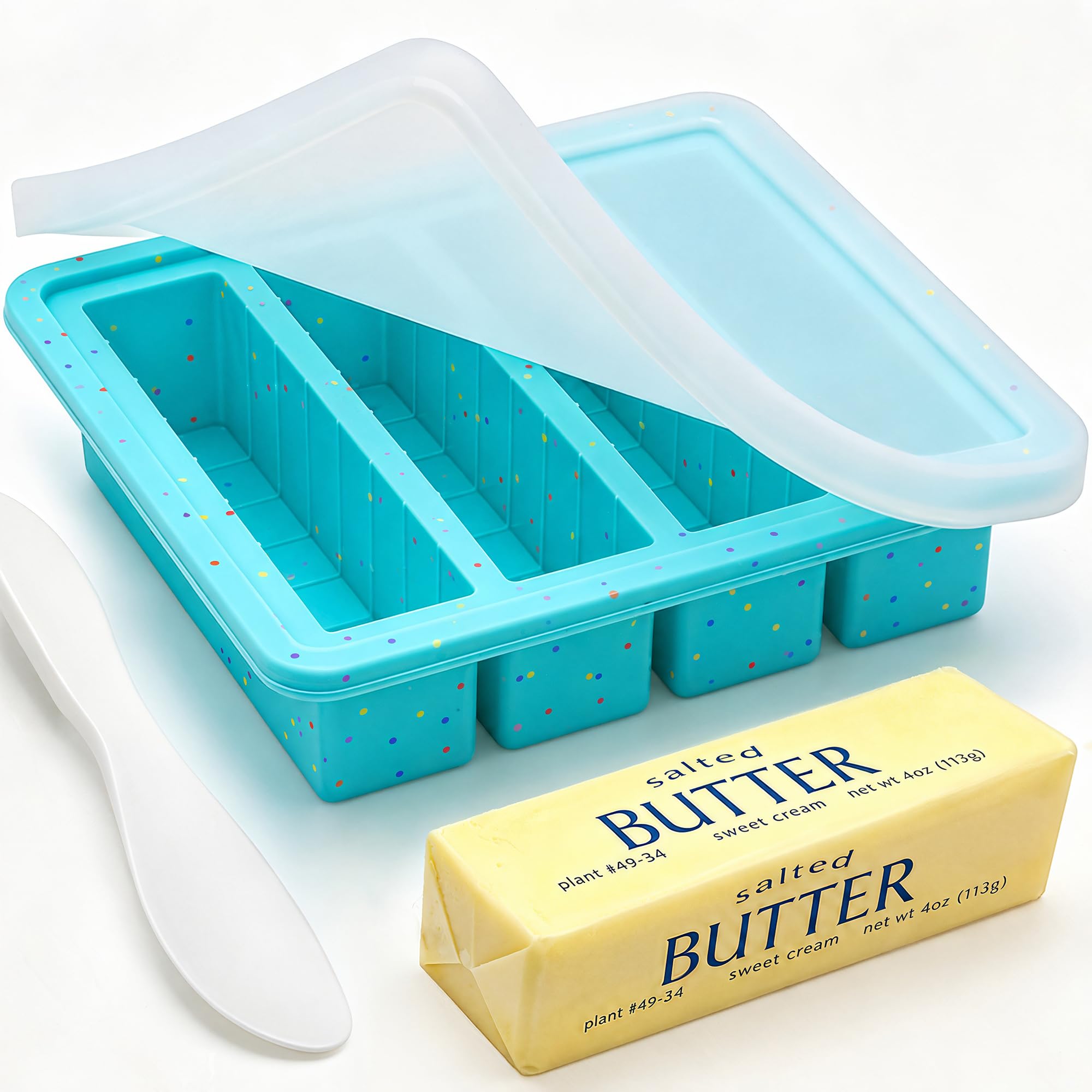 KASHME Butter Mold with Stainless Steel Frame & Spatula, Nonstick Silicone Butter Stick Molds with Lid, 4 Oz Standard Butter Mol