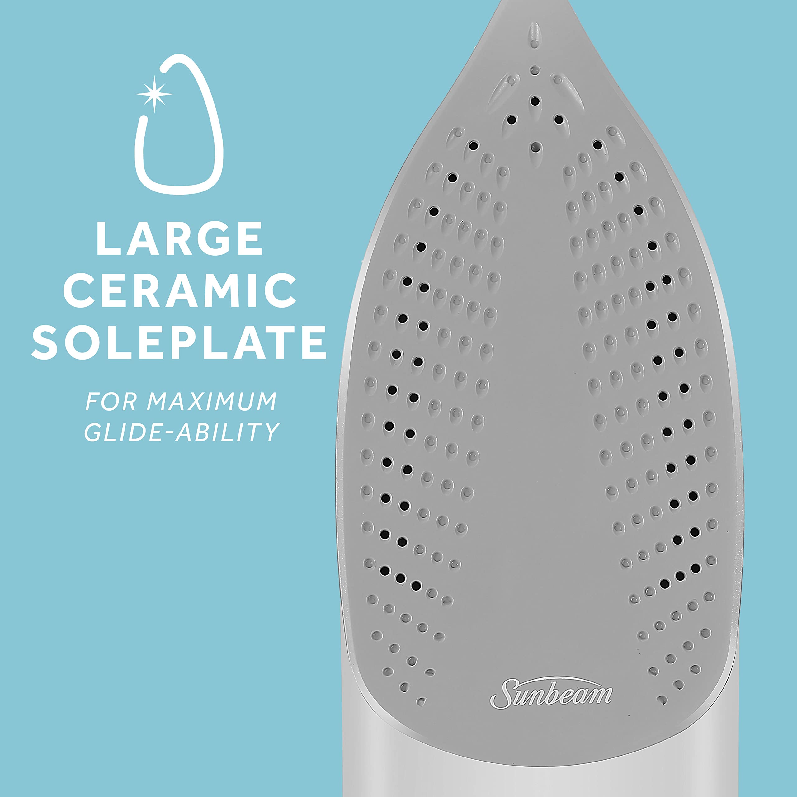 Sunbeam Turbo Steam Iron, 1700 Watt, Nonstick Ceramic Soleplate, Horizontal Or Vertical Shot Of Steam, Quick Heating, 3-Way Auto