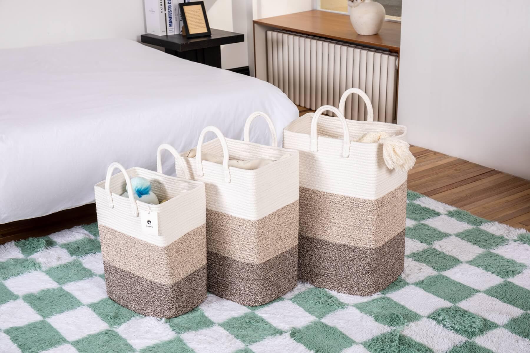 Laughbird Laundry Basket,Woven Cotton Rope Tall Laundry Hamper Sorters,Versatile Storage For Dirty Clothes,Baby Toys,And Blanket