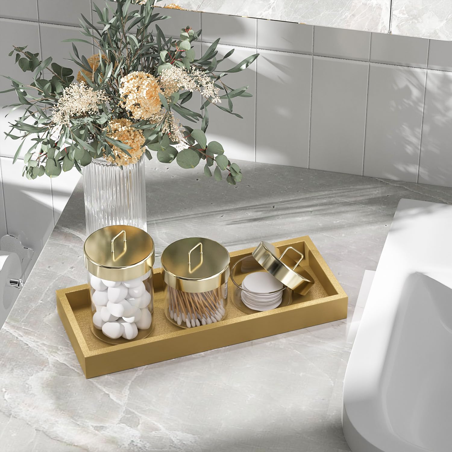Zhws Bathroom Tray For Soap Dispenser, Vanity Tray For Perfume, Jewelry, Candle, Makeup, Decorative Tray, Kitchen Tray Counter O