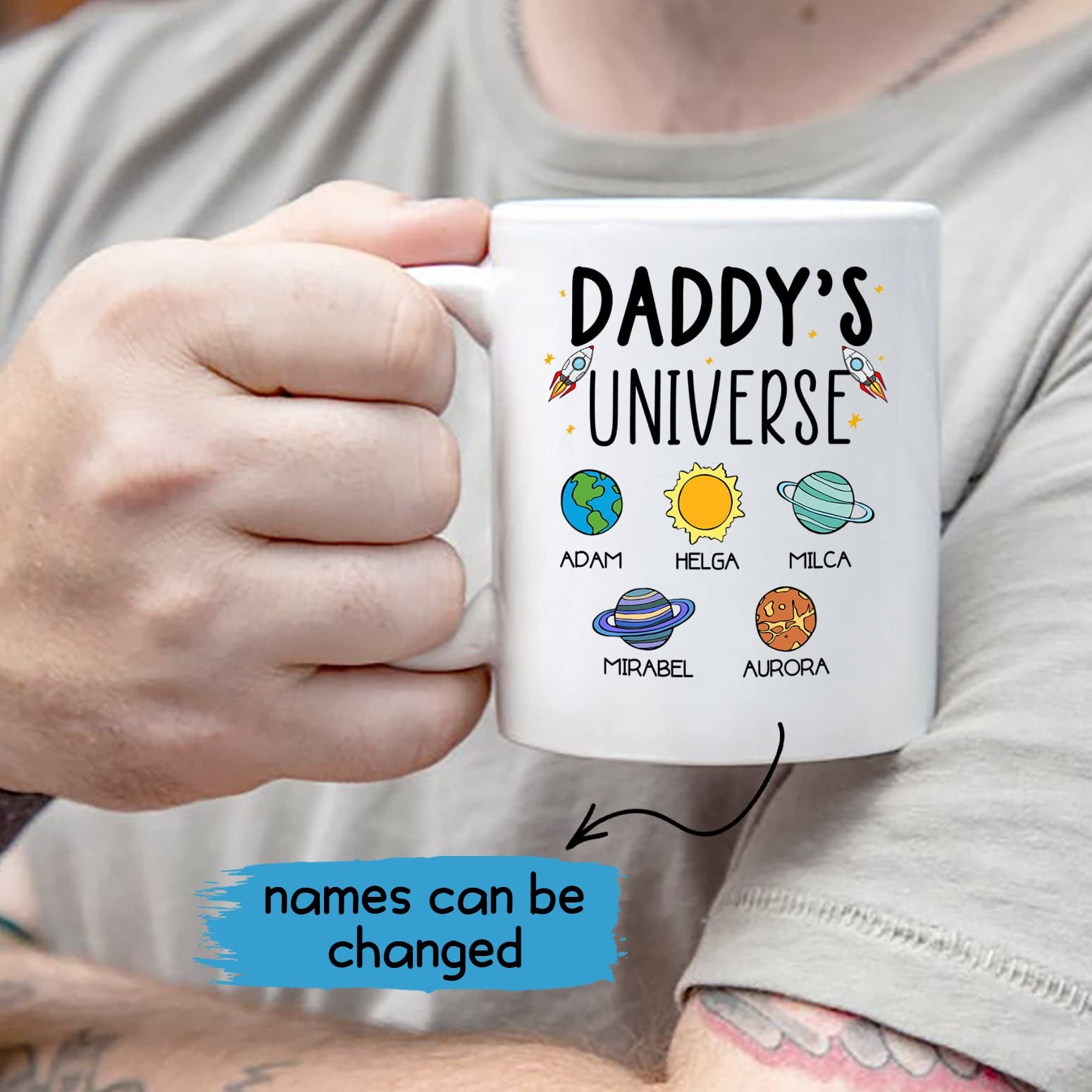Daddy'S Universe Coffee Mug Custom Kid'S Name Mug For Dad, Personalized Dad Mugs Gifts For Daddy/Father/Papa, Customized Dad Mug