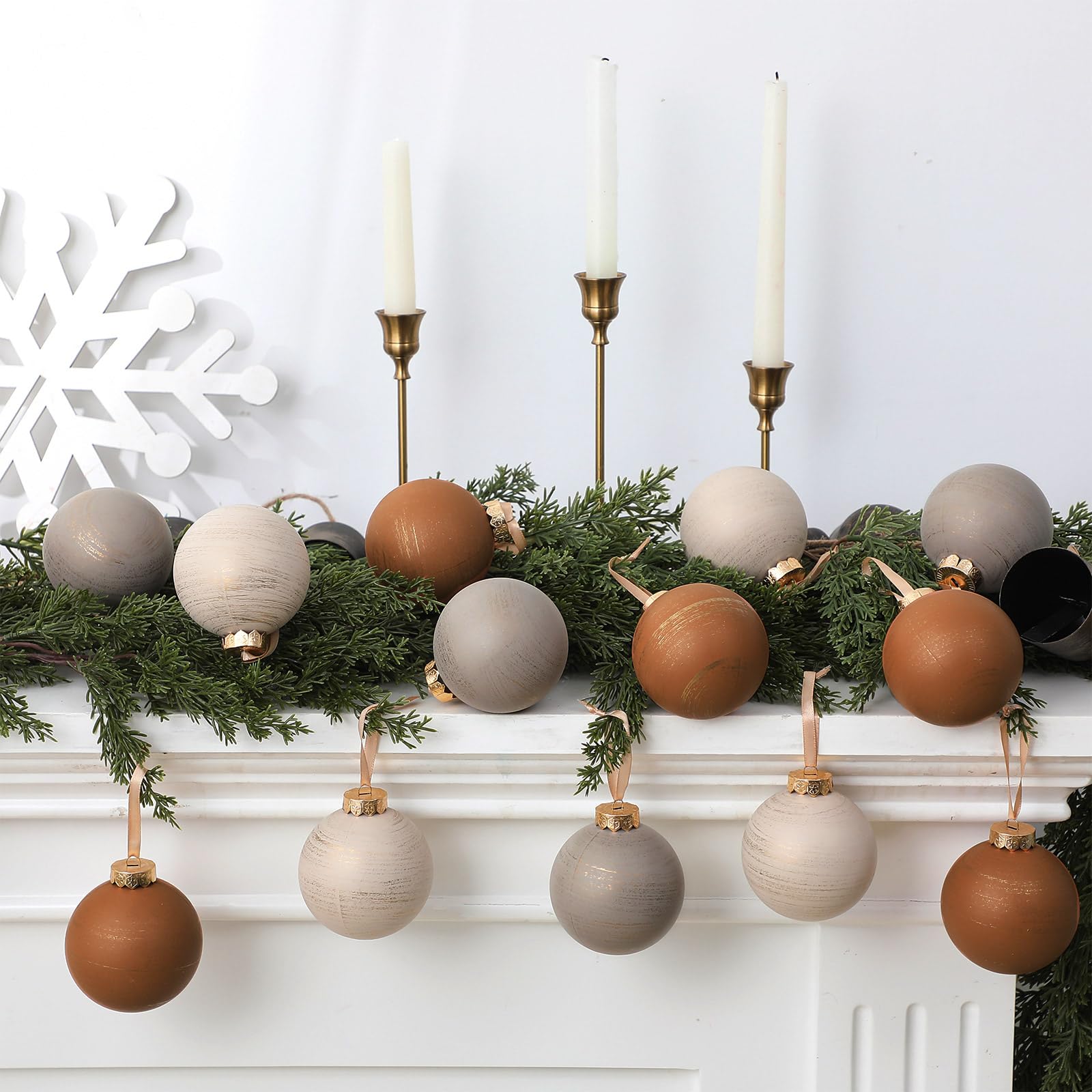 Yunlly 12 Pcs Neutral Textured Christmas Ball Ornaments 2025 3.15 Inch Rustic Vintage Xmas Tree Ornament Rust Earth Toned Xmas B