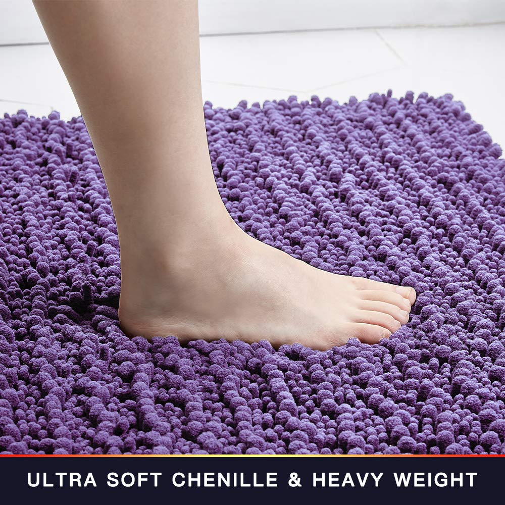 Walensee Bathroom Rug Non Slip Bath Mat (24X17 Inch Lavender) Water Absorbent Super Soft Shaggy Chenille Machine Washable Dry Ex