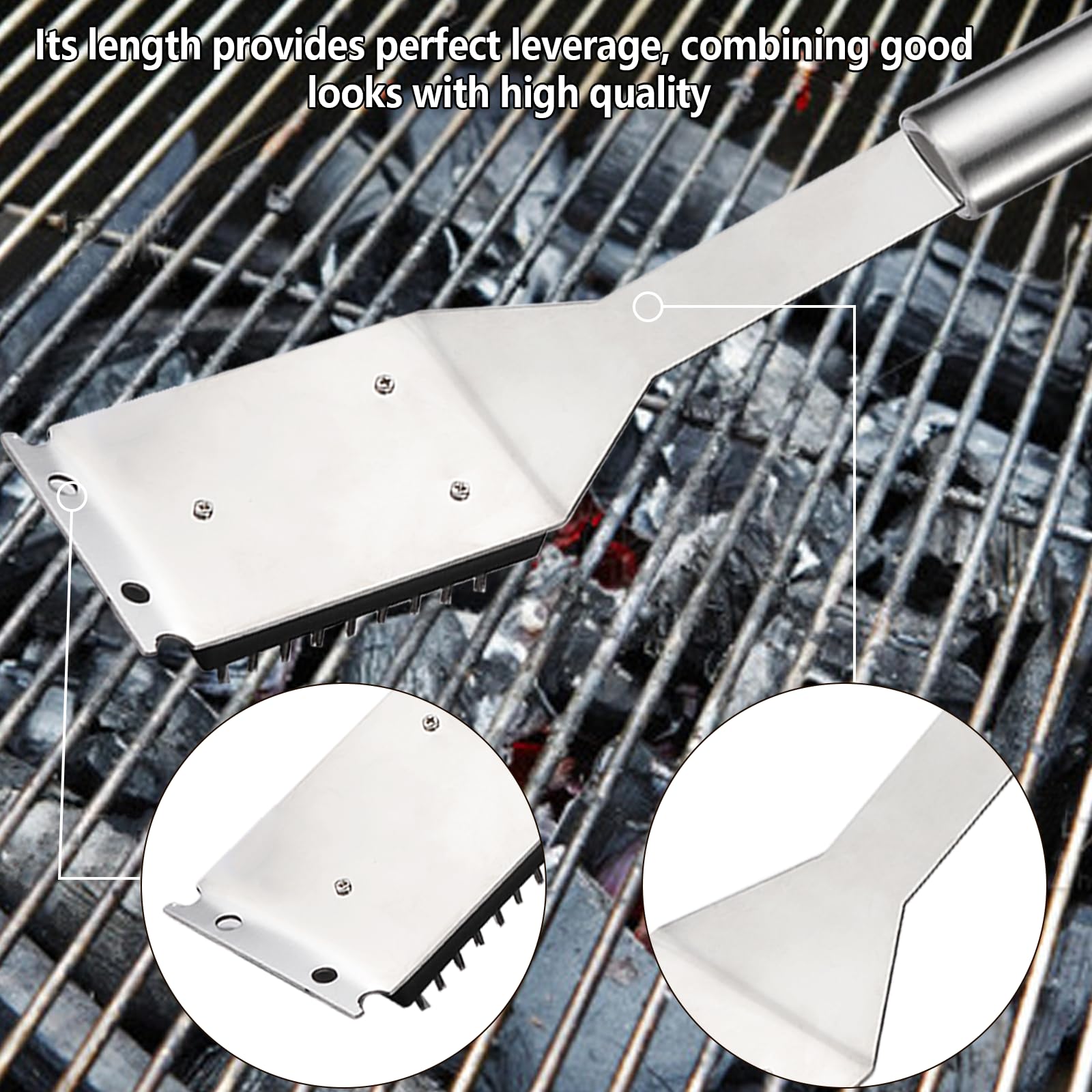 16.5    Grill Brush And Scraper With 2 Brush Replacements & 1 Screwdriver, Wire Bbq Grill Brush For Outdoor Grill, 304 Stainless