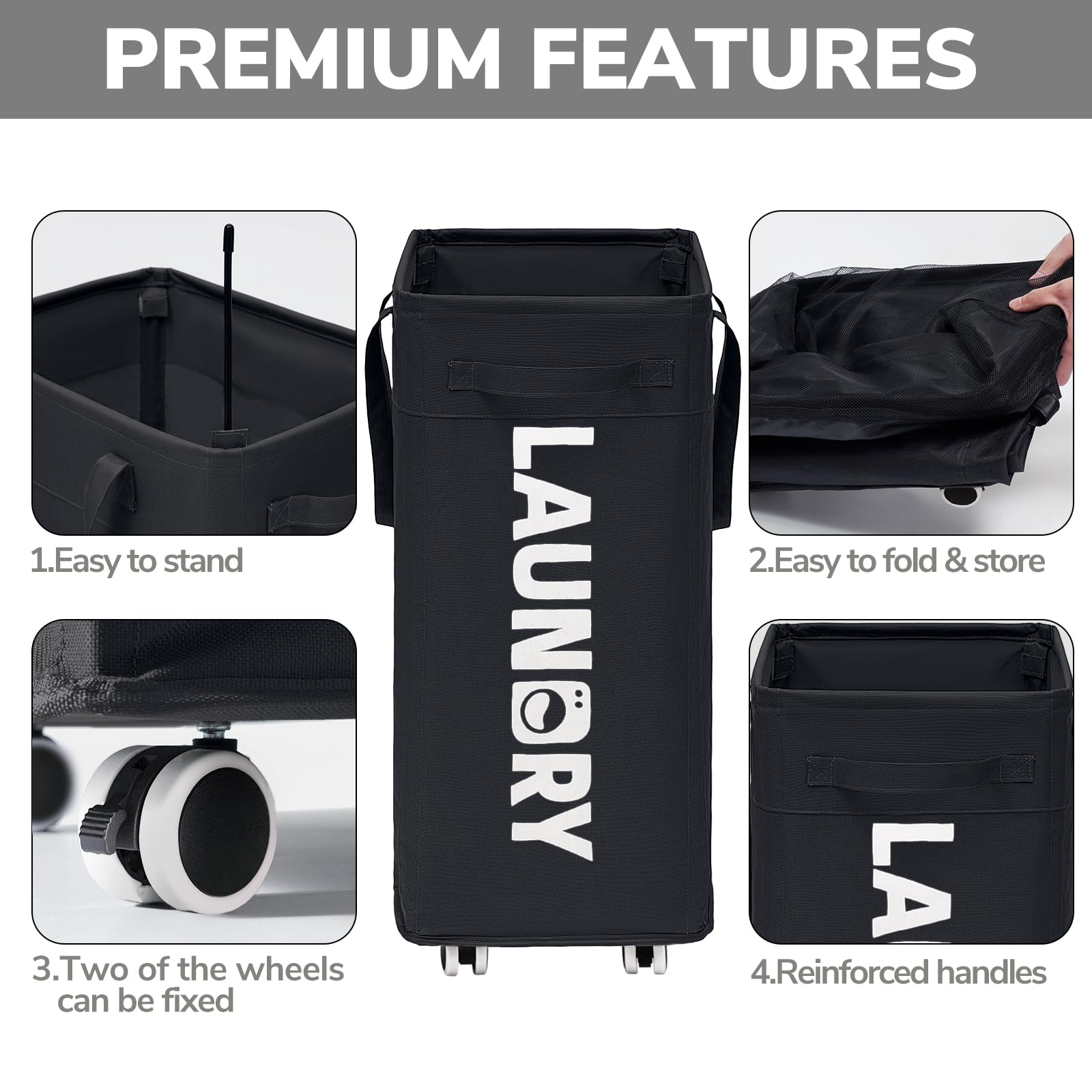 Goodpick Laundry Basket With Wheels, 2-Pack 75L Rolling Laundry Hamper With Removable Wash Bags, Collapsible Laundry Basket For