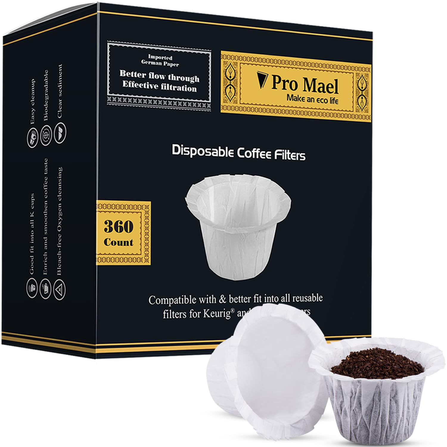 Pro Mael 200 Count Disposable K Cup Coffee Filters For Keurig Single Cup, Use With Resusable K Cups, White