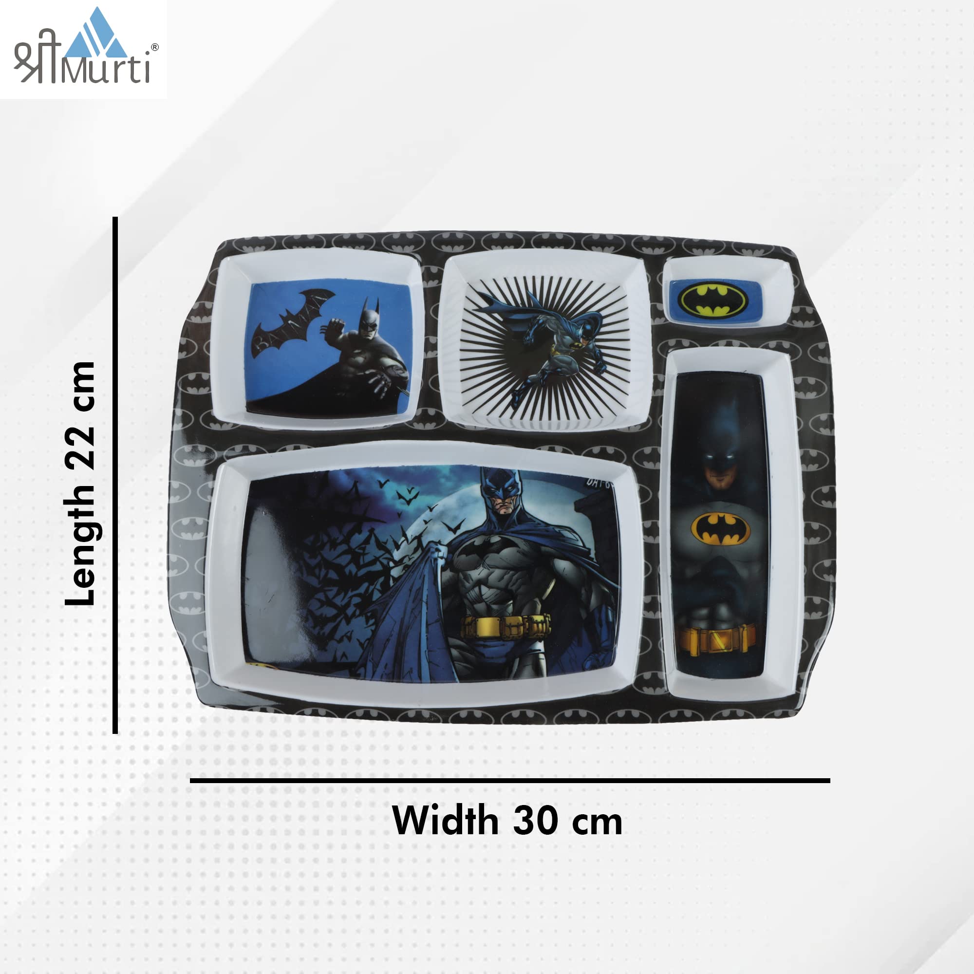 Shree Murti Melamine Rectangular Dinner Plate with 5 Sectioned Funny Cartoon Printed Plate (Batman) |Perfect Gifting for Navratr