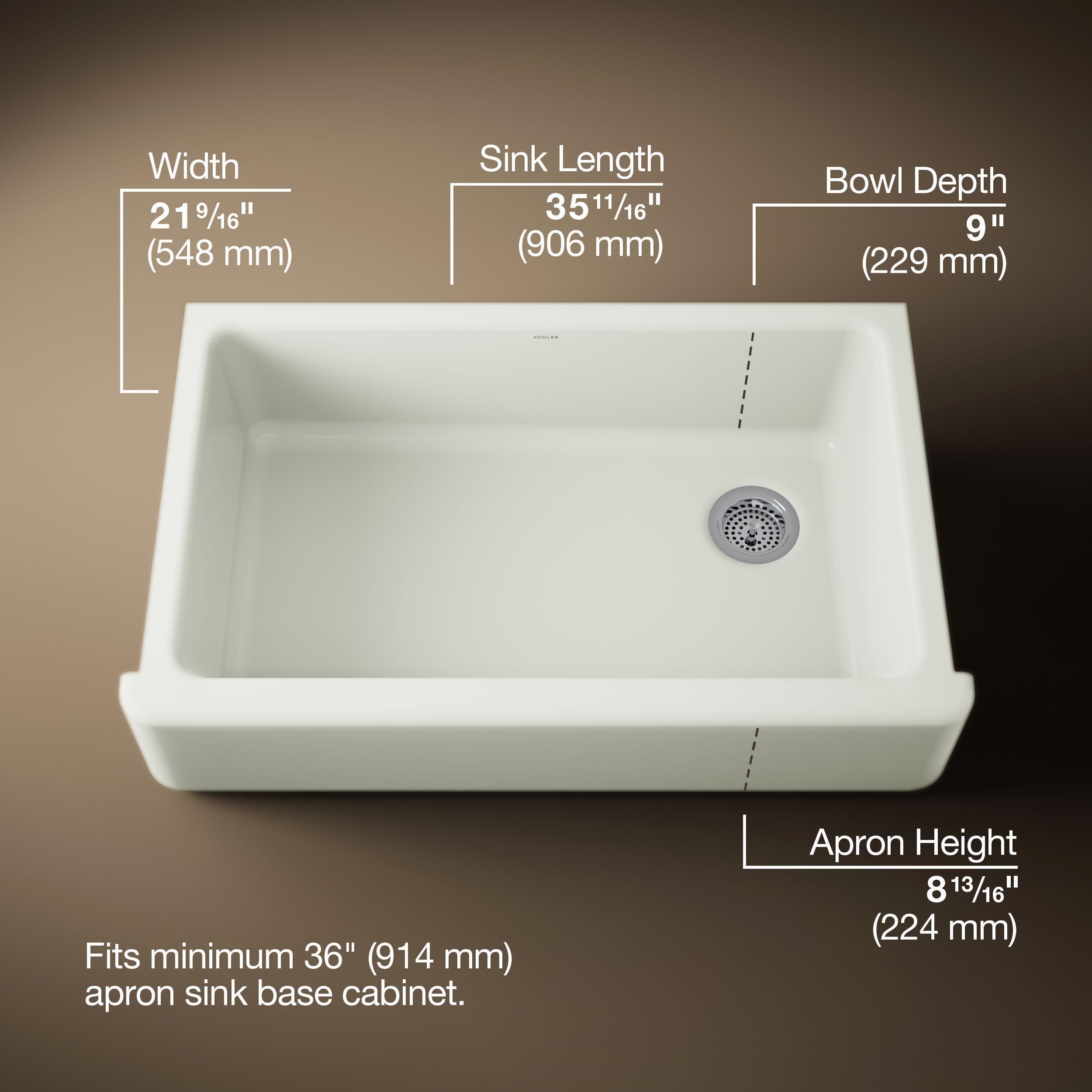 Kohler K-6489-Ny Whitehaven Farmhouse Self-Trimming Apron Front Single Basin Sink With Tall Apron, Dune