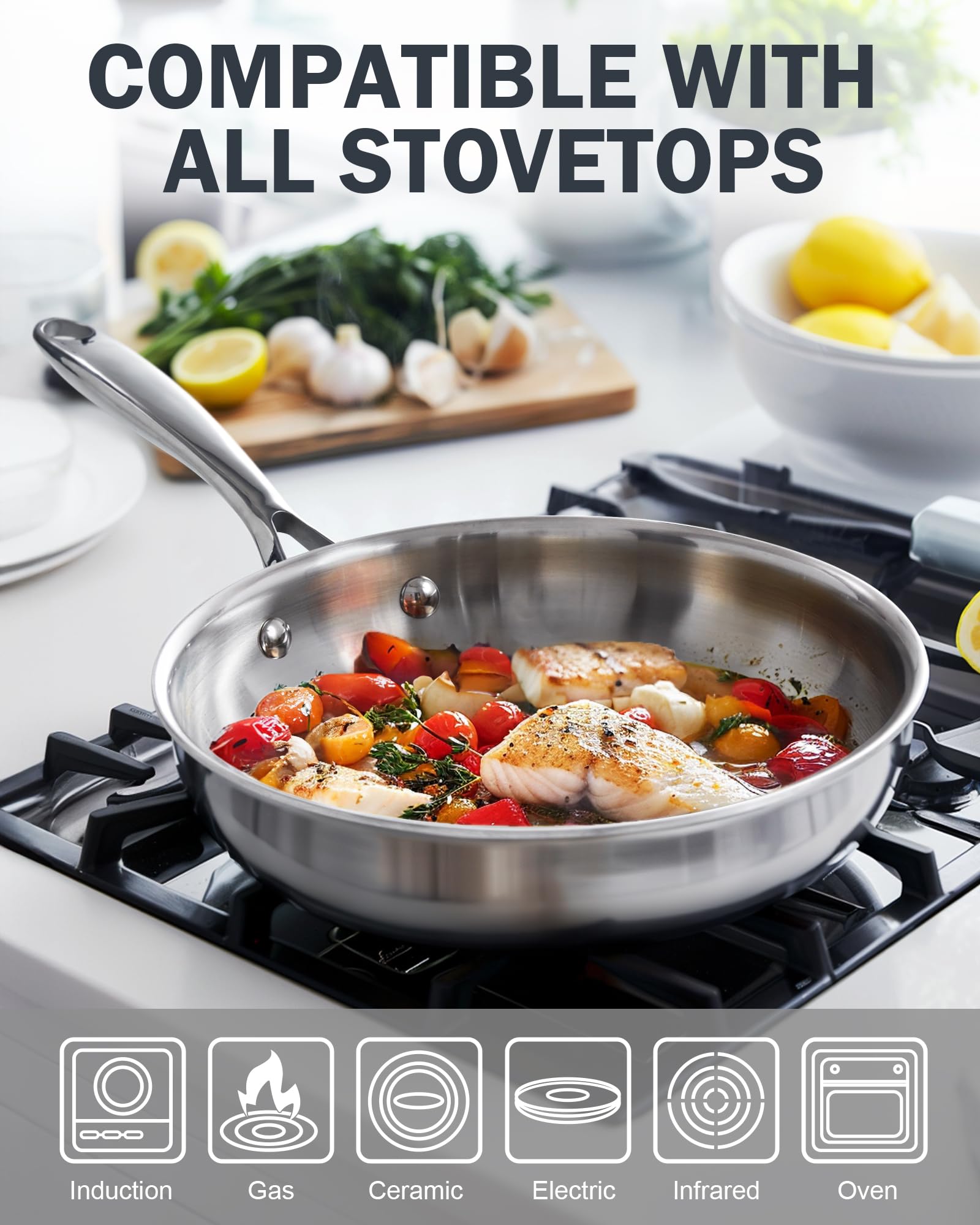 Cooks Standard Frying Pan Stainless Steel, 10-Inch Multi-Ply Clad Wok Stir Fry Pan Kitchen Skillet, Silver