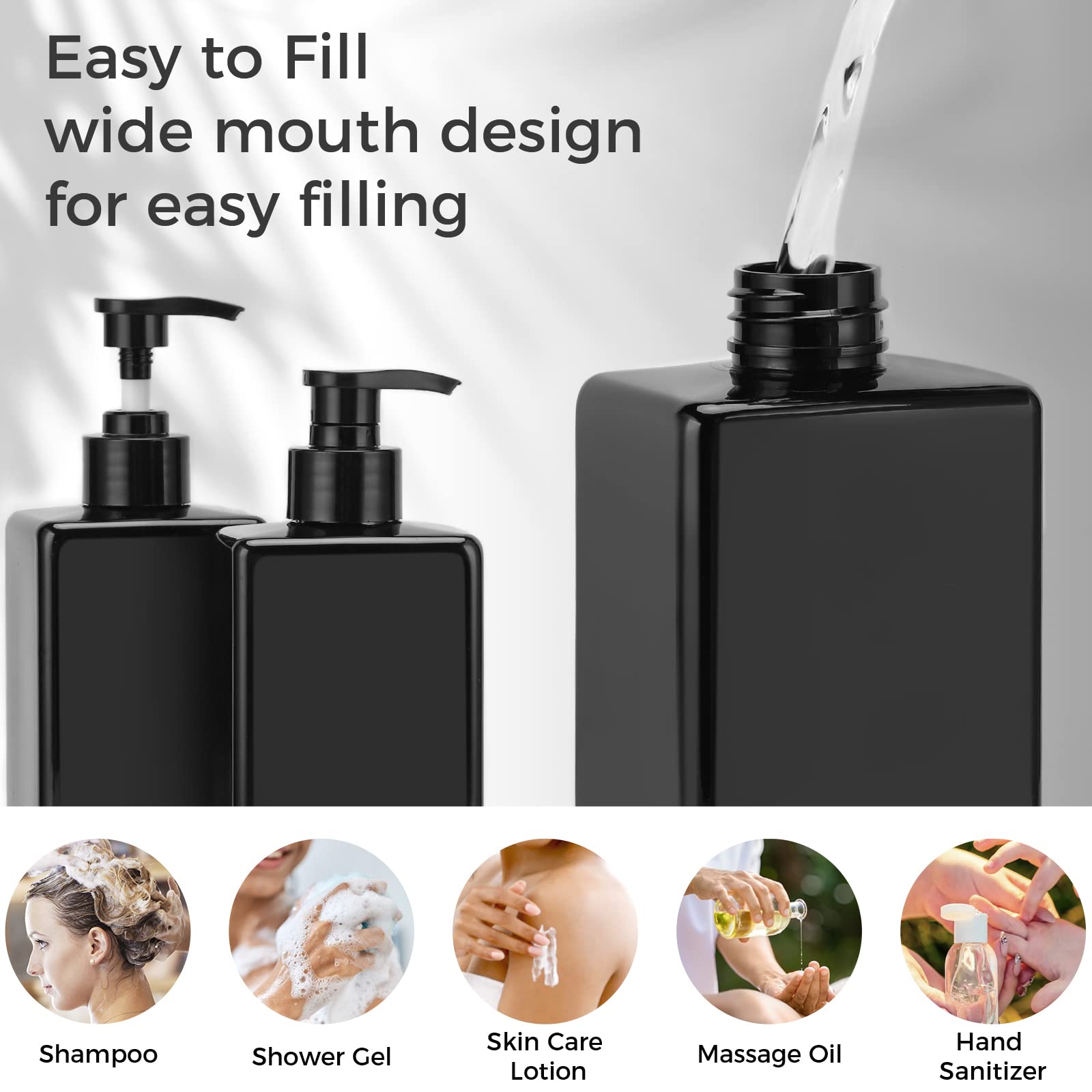 Suream Shampoo And Conditioner Dispenser Set, 3Pack 16.9Oz Bathroom Countertop Soap Bottle With 4Pcs Lables, Plastic Refillable
