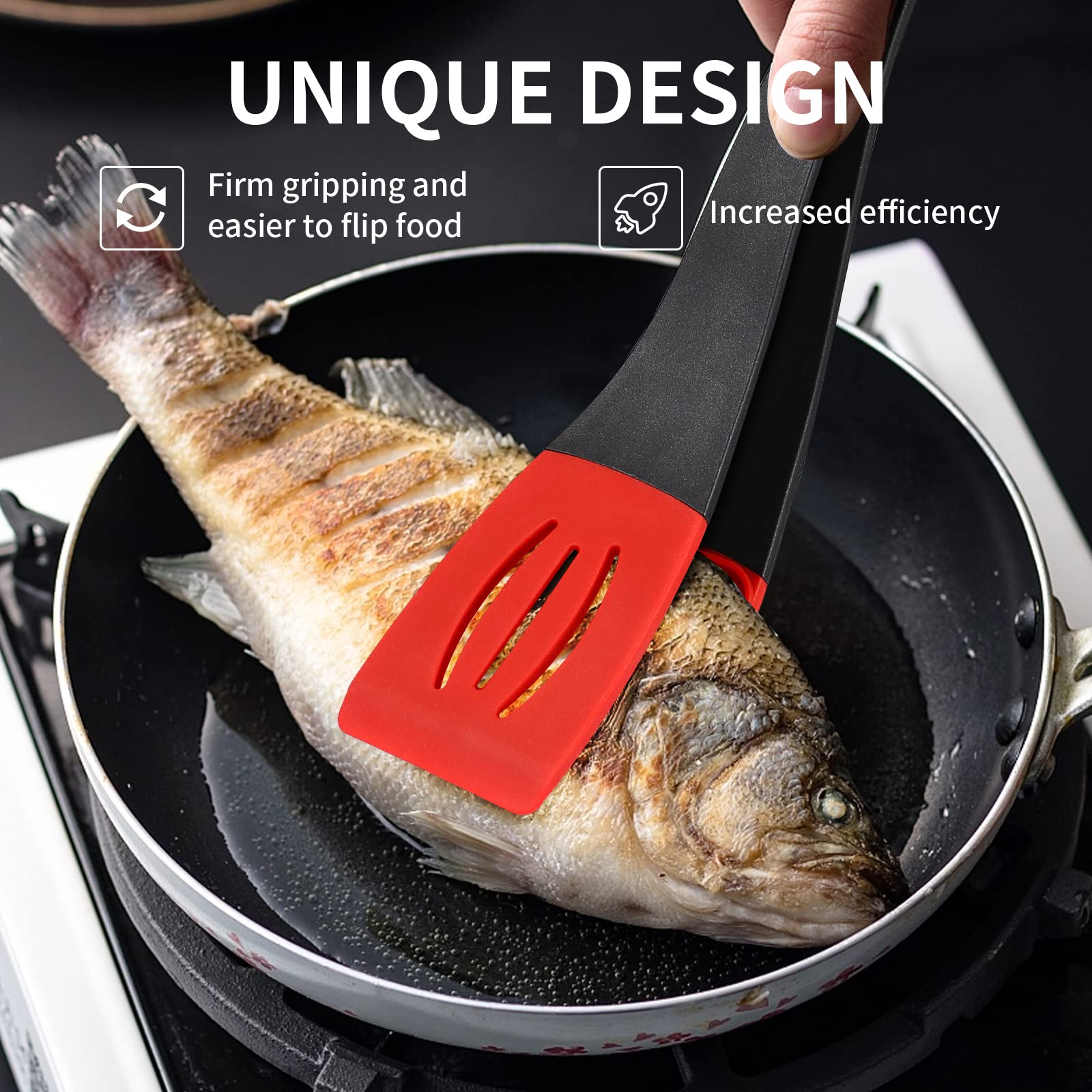 Collfa 3 In 1 Kitchen Silicone Spatula Tongs For Cooking Serving Heat Resistant Detachable Flexible Flipping Clip Multipurpose B