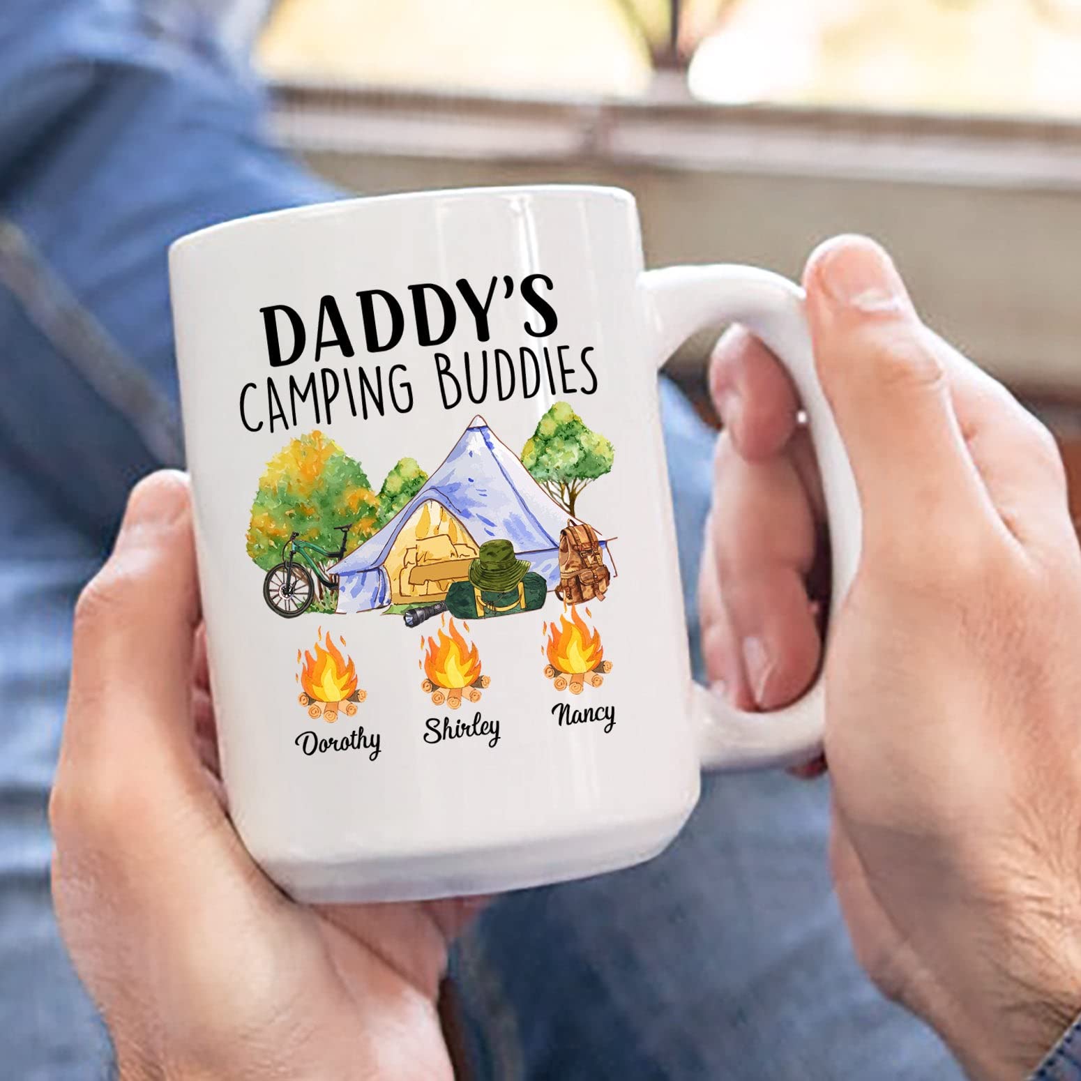Dad Camping Mug, Personalized Camping Dad Gifts, Daddy Camping Buddies Mug, Custom Children's Names Mug Gifts For Father, Campin