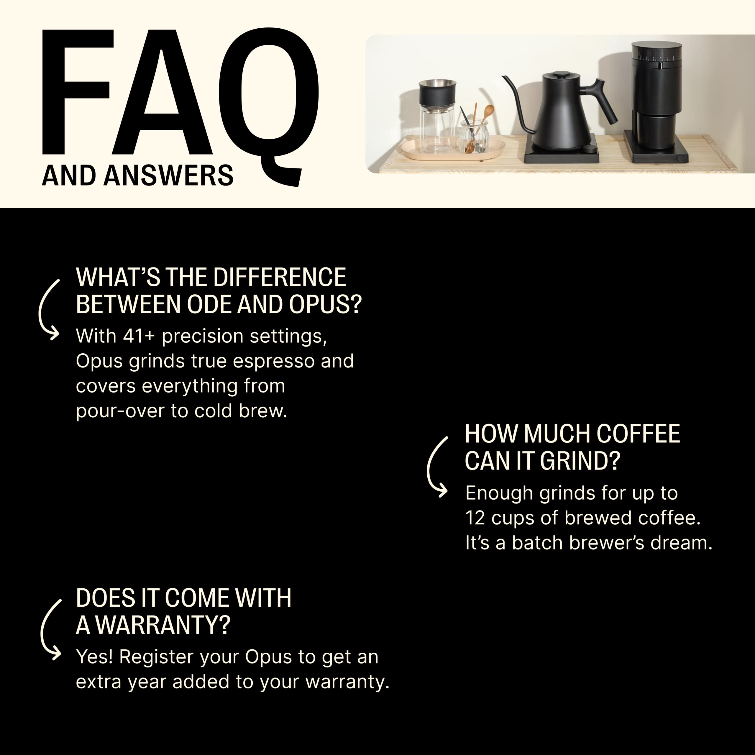 Fellow Opus Conical Burr Coffee Grinder - All Purpose Electric - Espresso Grinder with 41 Settings for Drip  French Press  & Cold Brew - Matte Black