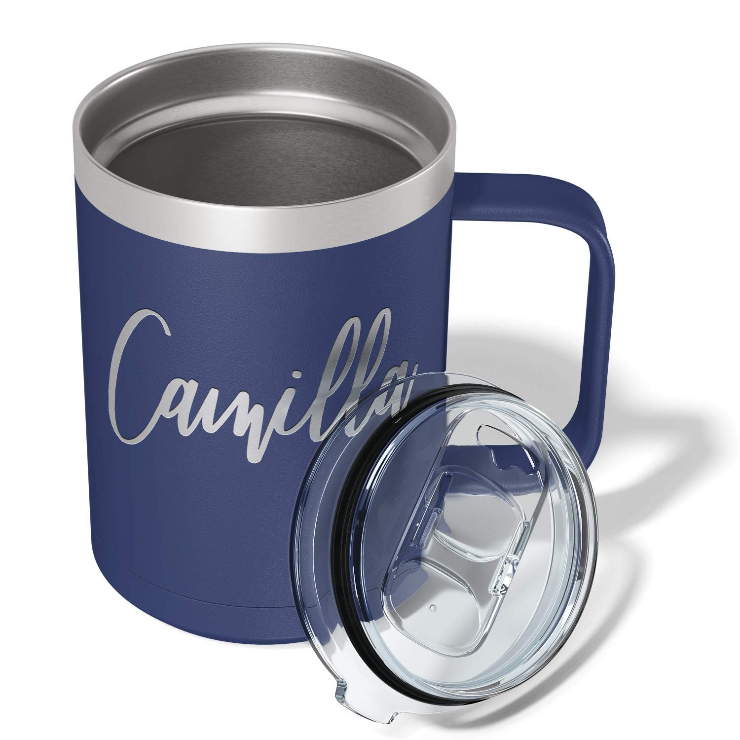 Personalized Coffee Mug Navy Blue Matte Finish 15 oz with Handle Custom Engraved Gift Stainless Steel Vacuum Insulated Cup