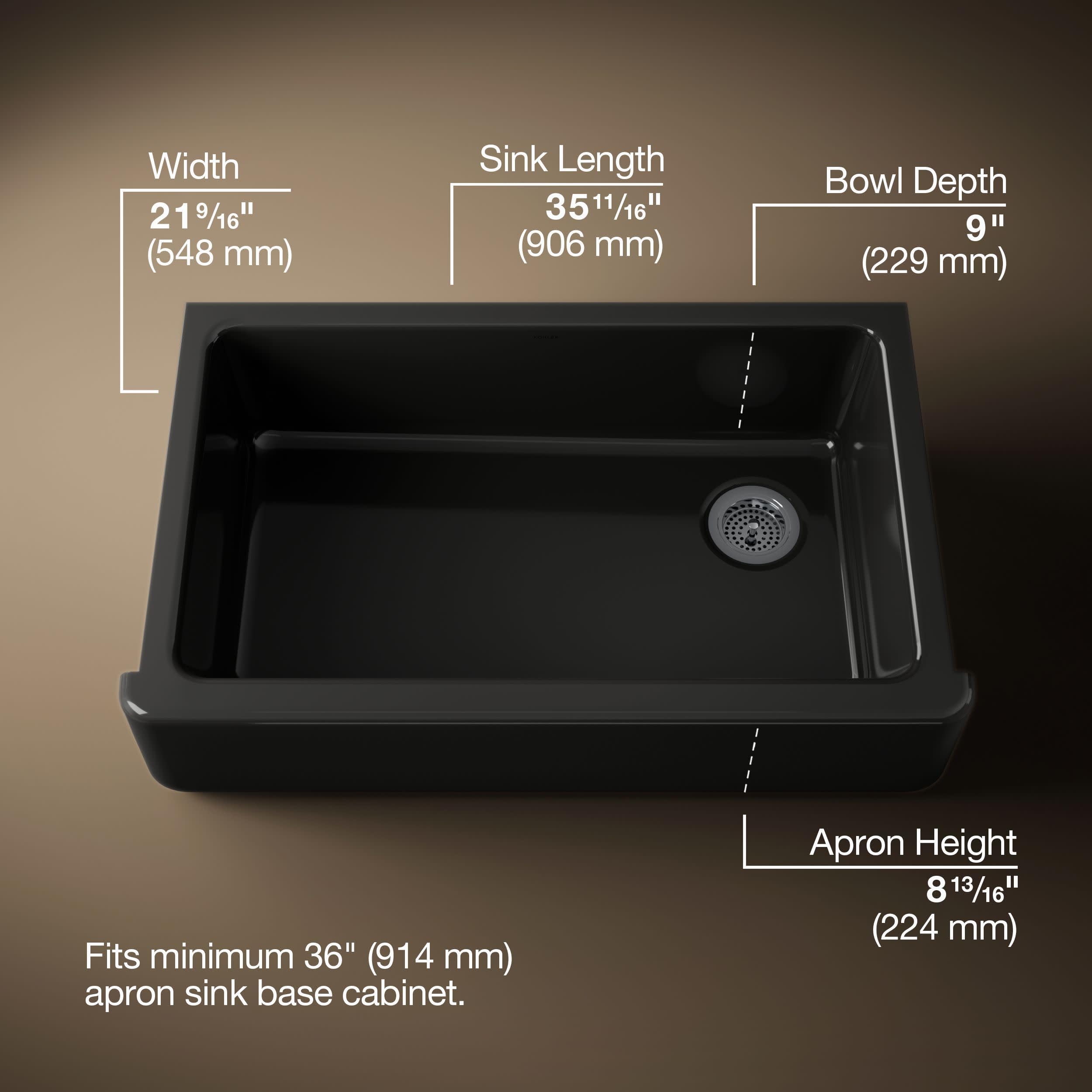 Kohler Whitehaven 35-3/4 Undermount Single-Bowl Farmhouse Kitchen Sink, Black, Enameled Cast Iron, Durable And Easy-To-Clean Des