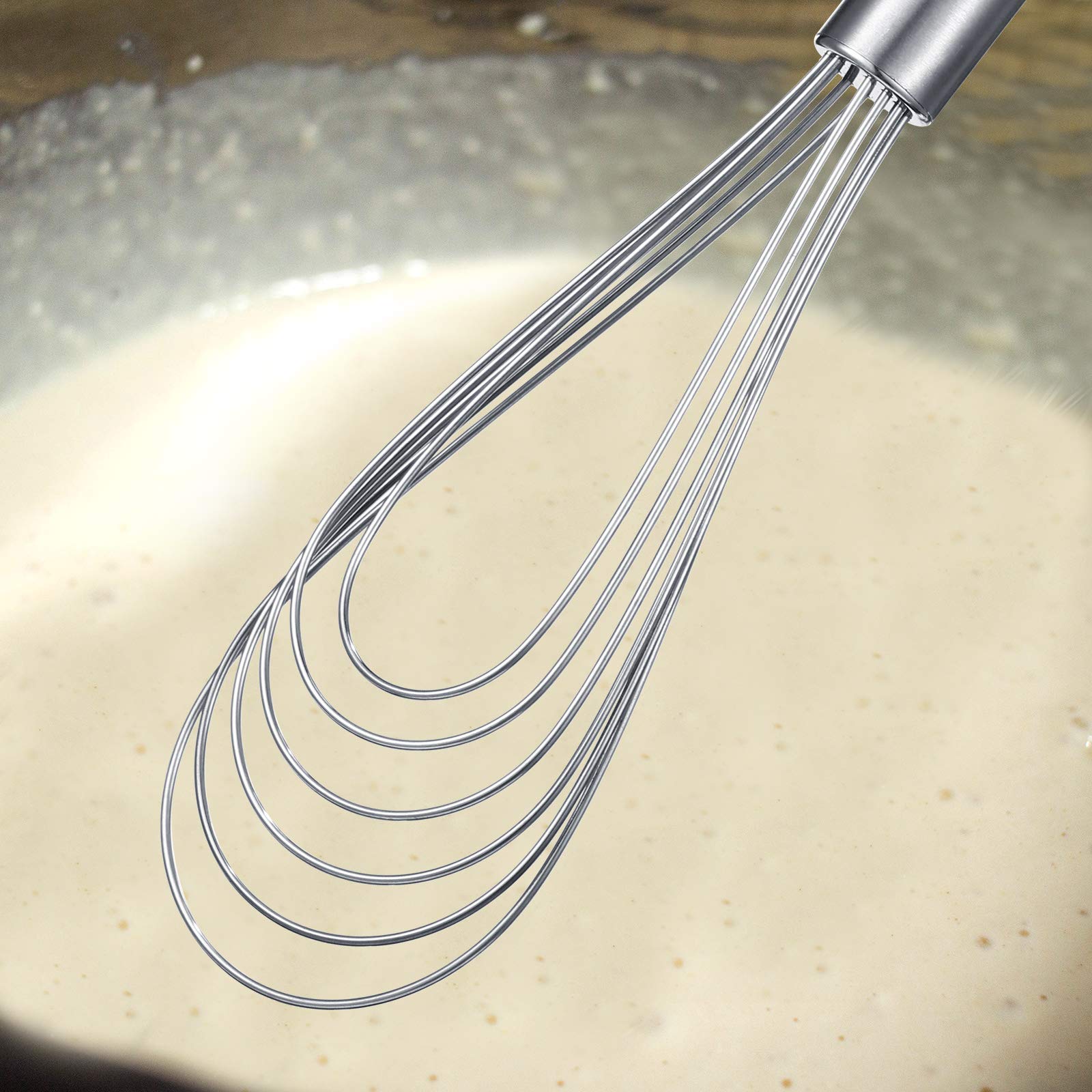 Patelai 3 Pieces Stainless Steel Kitchen Flat Whisk Set Stainless Steel Flat Wire Egg Utensils Whisk 6 Wires Egg Mixing Whisk Fo