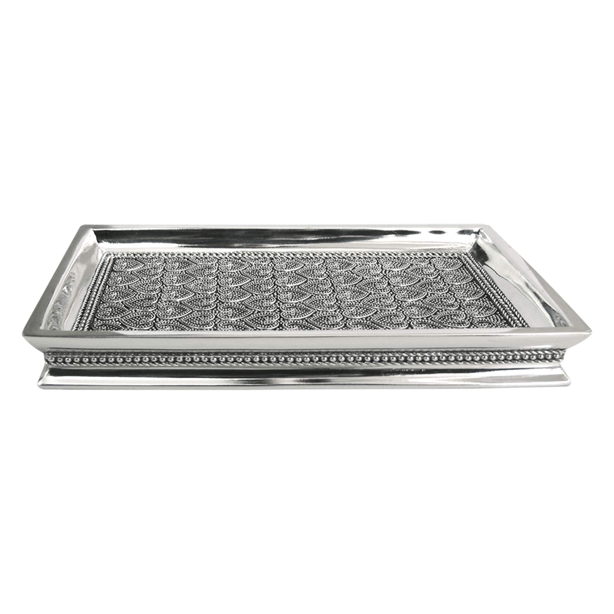 Nu Steel Beaded Heart Resin Storage Organizer Tray For Bathroom Vanity Countertops, Closets, Dressers - Holder For Watches, Earr