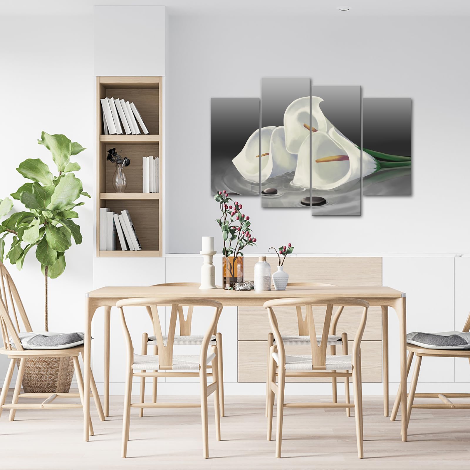 Ihappywall 4 Panel Lily Floral Wall Art White Calla Lily Gray Spa Pebbles Zen Stones Still Life Zen Flowers Picture Print For Sp