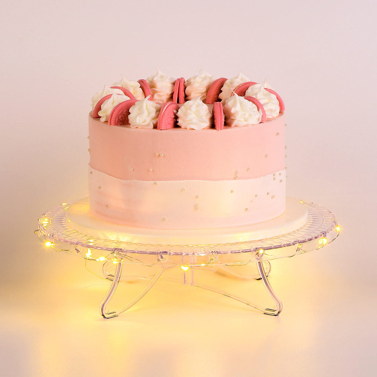 Nwk 12Inch Lighted Clear Cake Stand Plate Holder With String Lights Fit For 6Inch, 8 Inch, 10 Inch, 12 Inch Cakes For Wedding Bi