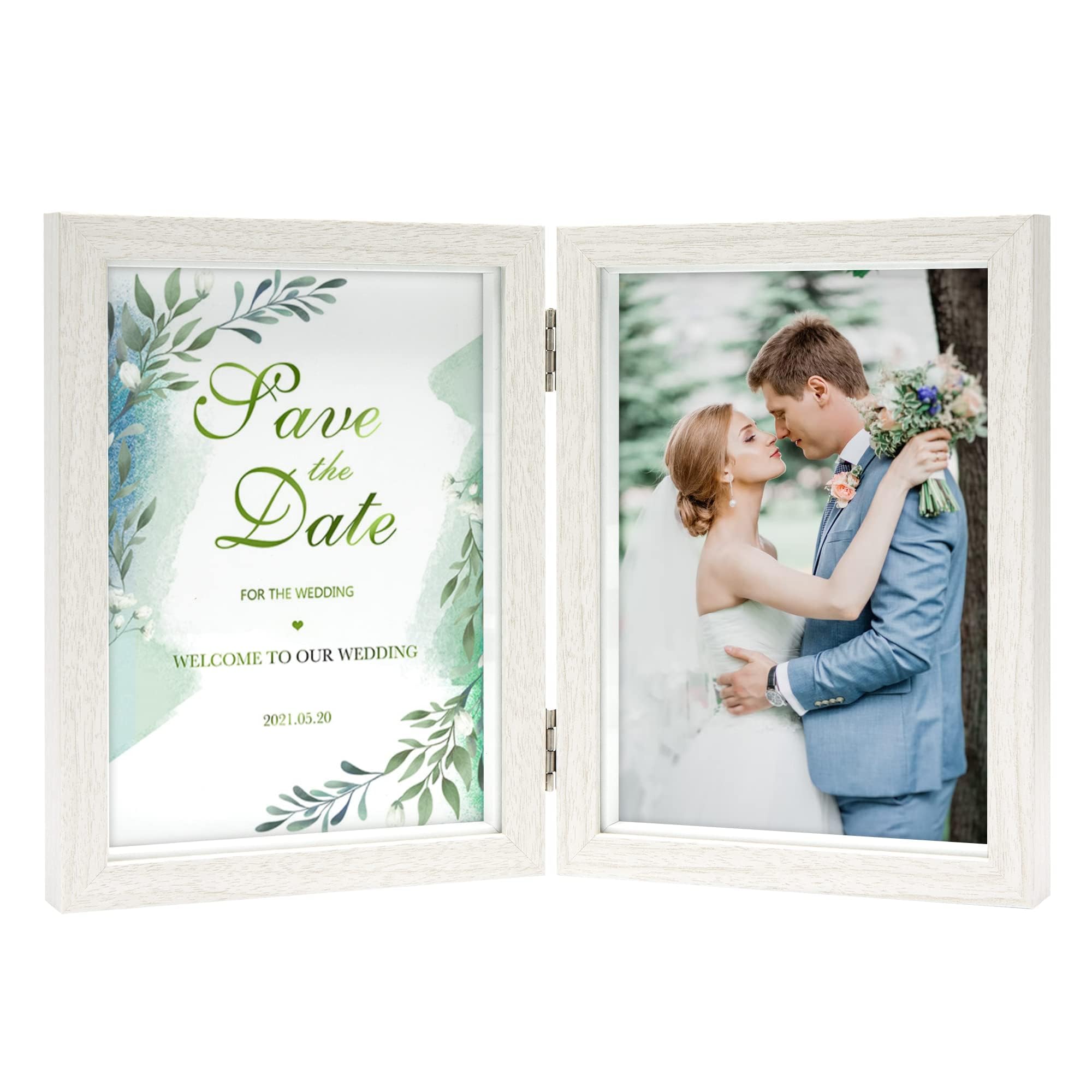 Afuly Double Picture Frame 5x7 White Custom Photo Frames Collage Small Shadow Box 2 Openings Wooden Hinged Elegant Unique Gifts 