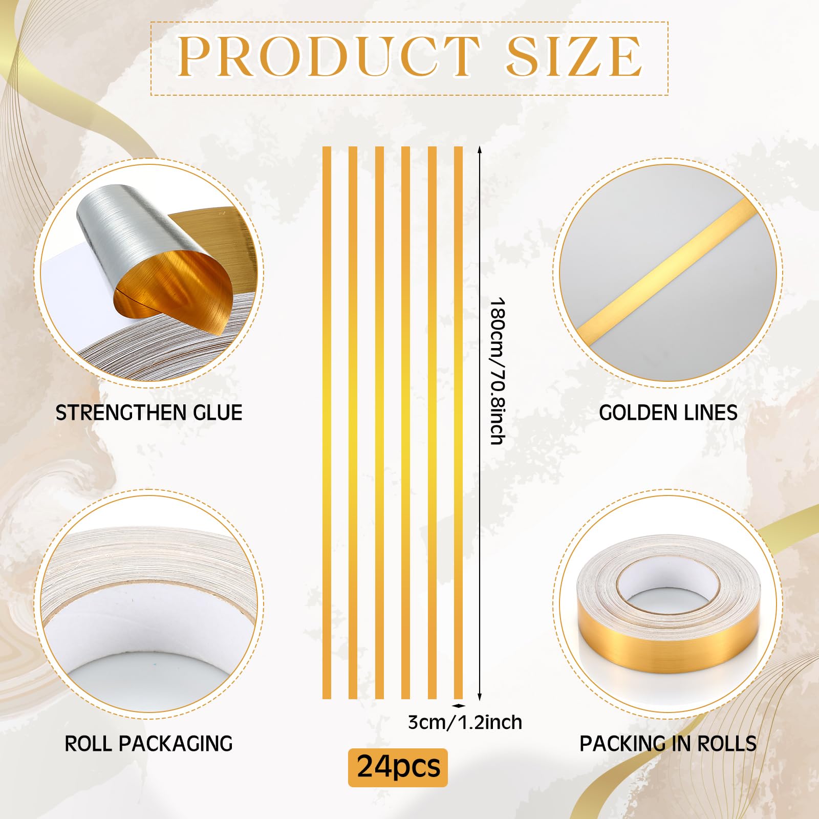 Hoolerry 24 Pcs 70.8 X 1.2 Inch Metallic Line Wall Decals Peel And Stick Adhesive Tile Stickers Washi Tape Wall Tape Mirror Tape