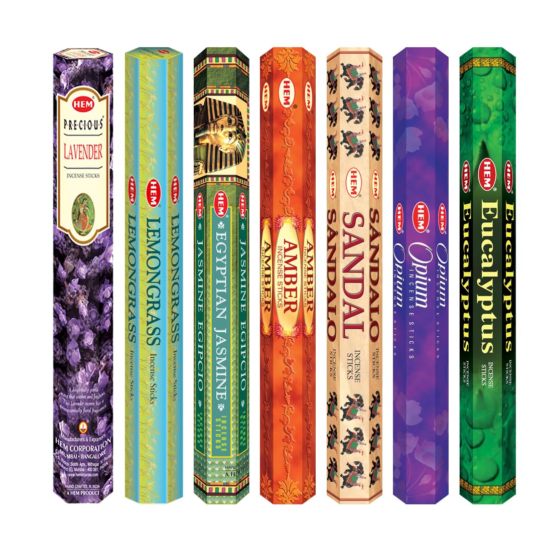 HEM assorted best sellers incense sticks pack of 6 - 120 Sticks, Fragrance - Lemongrass, Lavender, Egyptian Jasmine, Ambar Sanda