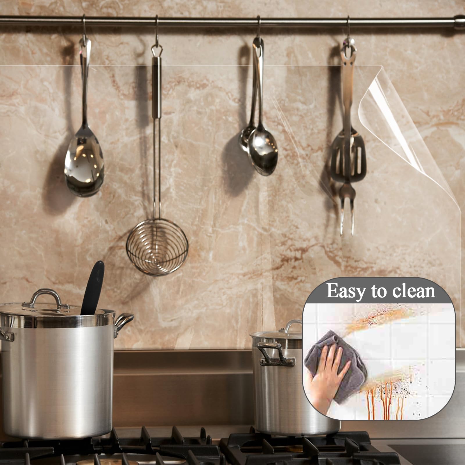 COSNIGHT Kitchen Backsplash Wallpaper Stickers Clear Wall Protector Can Endure High Temperature Self-Adhesive Transparent Film Removable Paper for Cupboard Household 23.6in*196in