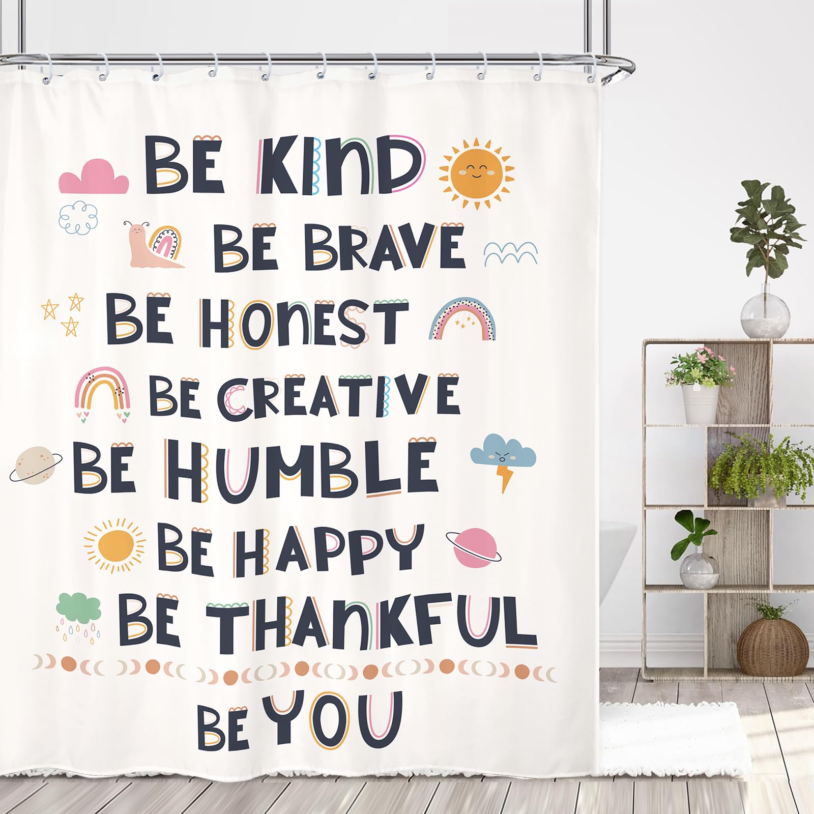 Kalmico Kids Quotes Inspirational Shower Curtain 60Wx72L Inch Boys Girls Motivational Positive Child Nursery Rainbow Sun Cute Ba
