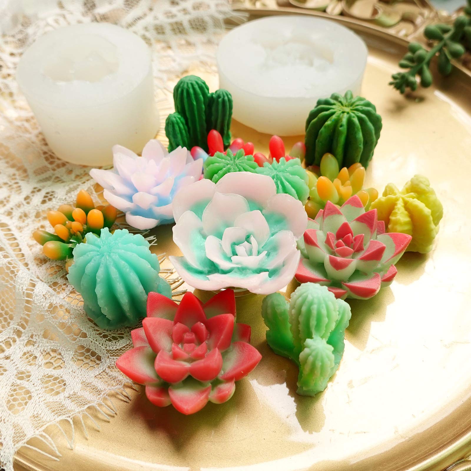 Funshowcase Rose Peony Flower Plant Silicone Molds For Epoxy Resin Soap Candle Wax Polymer Clay Concrete Plaster Fondant Cake De