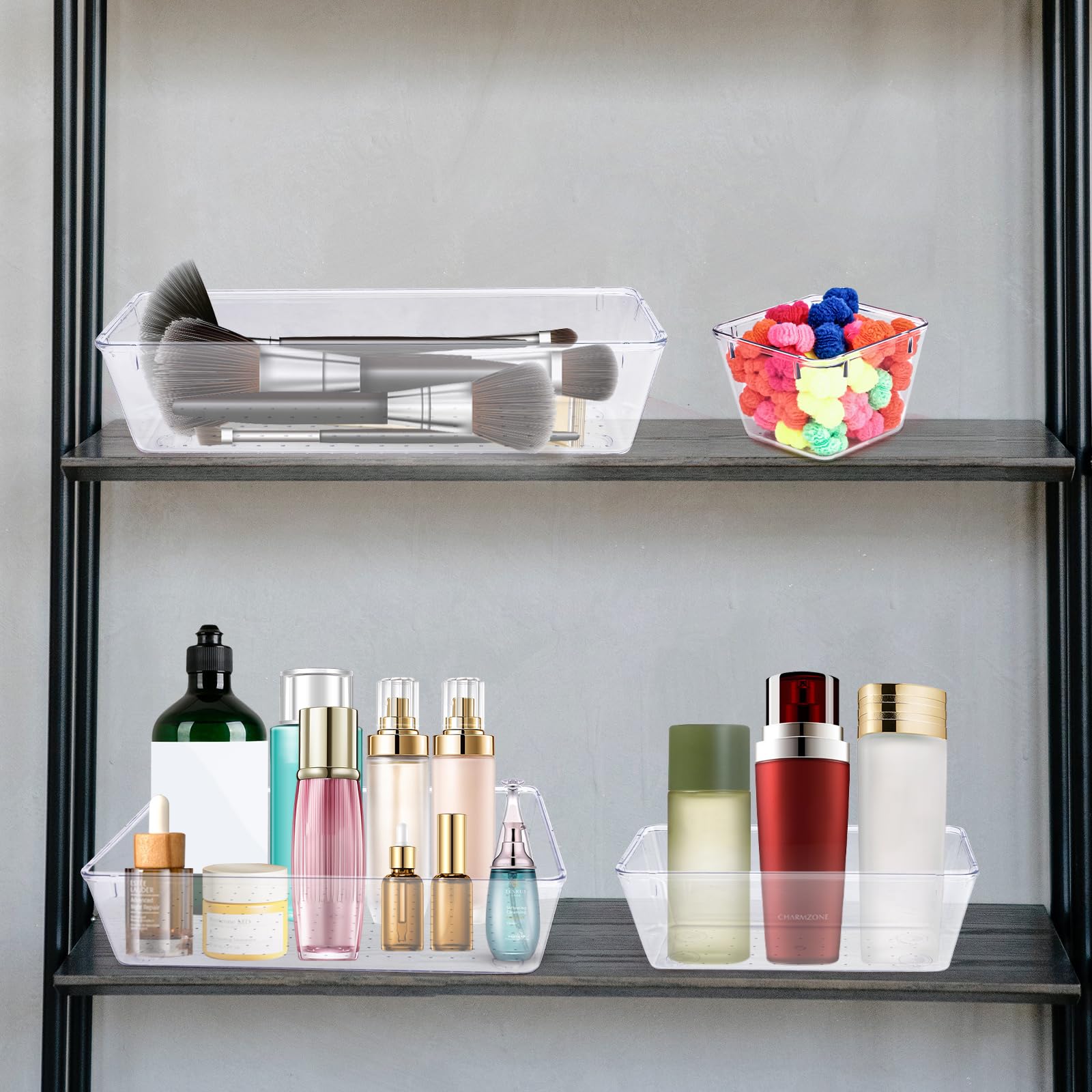 Zuihug 4 PCS Clear Plastic Drawer Organizer, Desk Drawer Divider Organizers and Storage Bins for Makeup, Jewelry, Gadgets for Ki