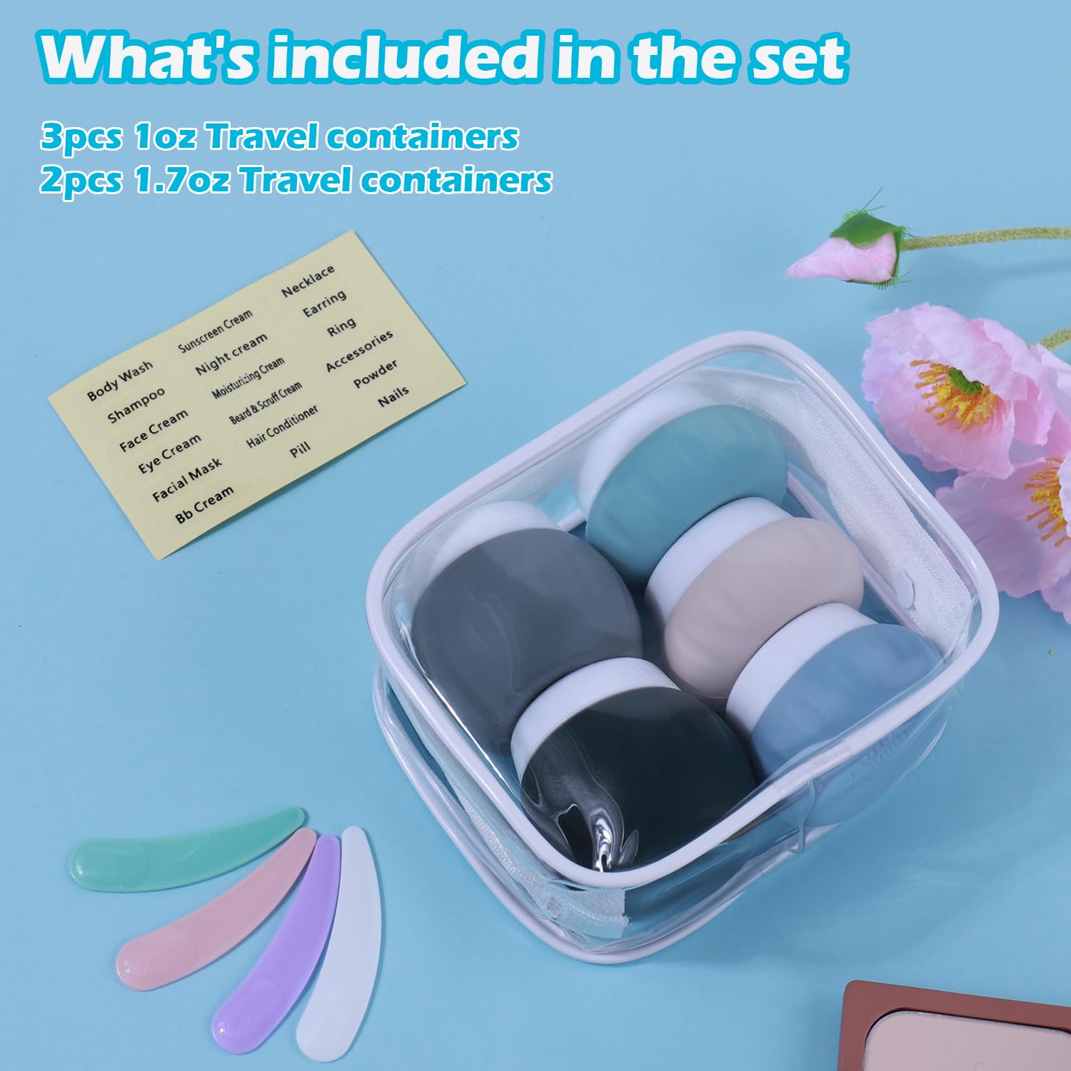 Travel Containers For Toiletries, Glamfields Tsa Approved 2Pcs 1.7Oz+3Pcs 1Oz Travel Size Silicone Jars Bpa Free, Leak-Proof Tra