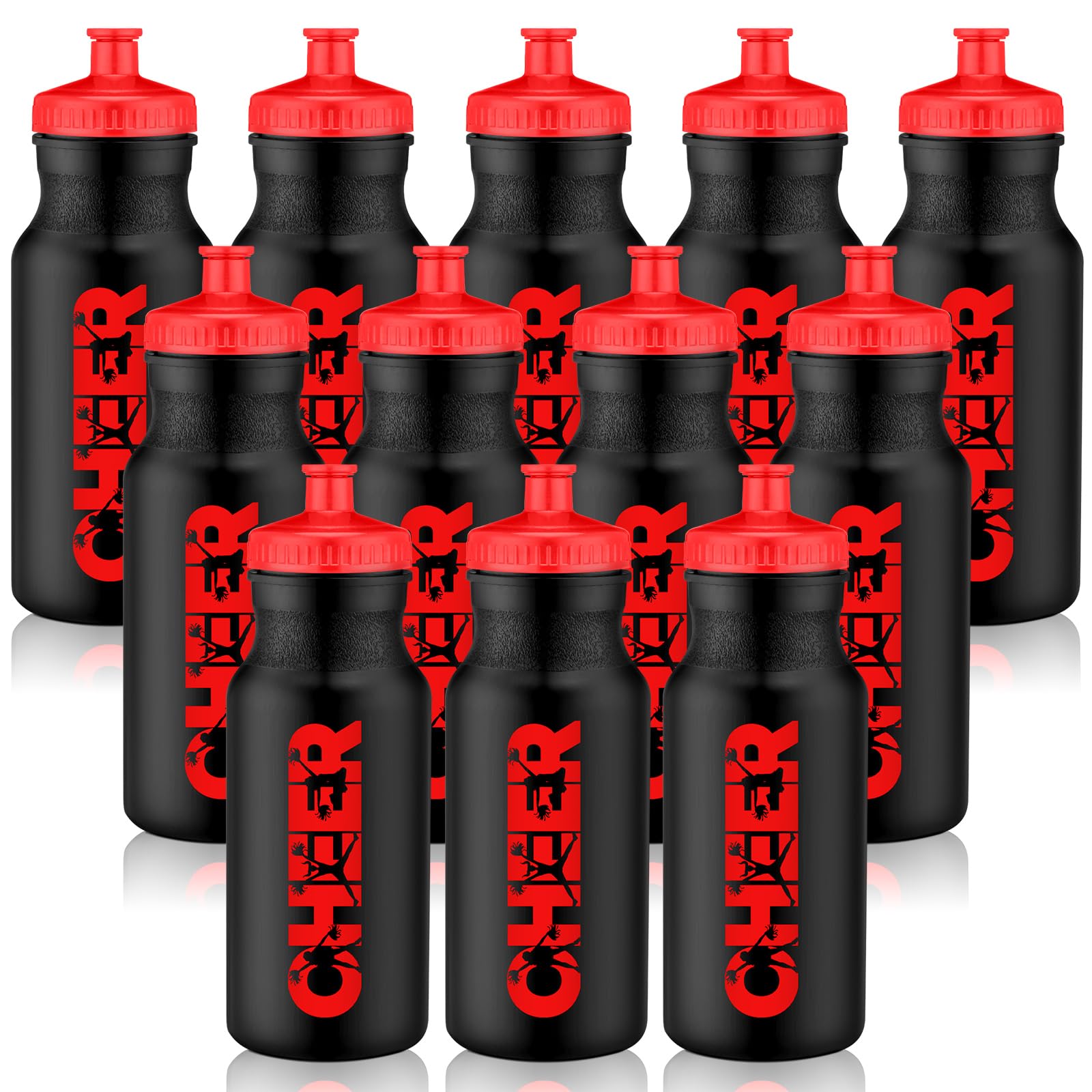 Hushee 12 Pack Cheer Water Bottle Squeeze Bulk 20 oz Cheerleader Reusable Plastic Sports Water Bottles with Pull Top Cap Coach G