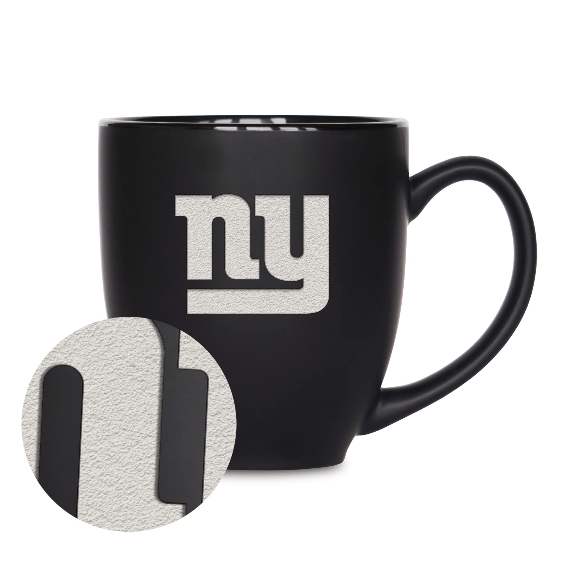 Rico Industries NFL Football New York Giants Main 15oz Laser Engraved Matte Black Ceramic Bistro Mug - For Hot or Cold Drinks