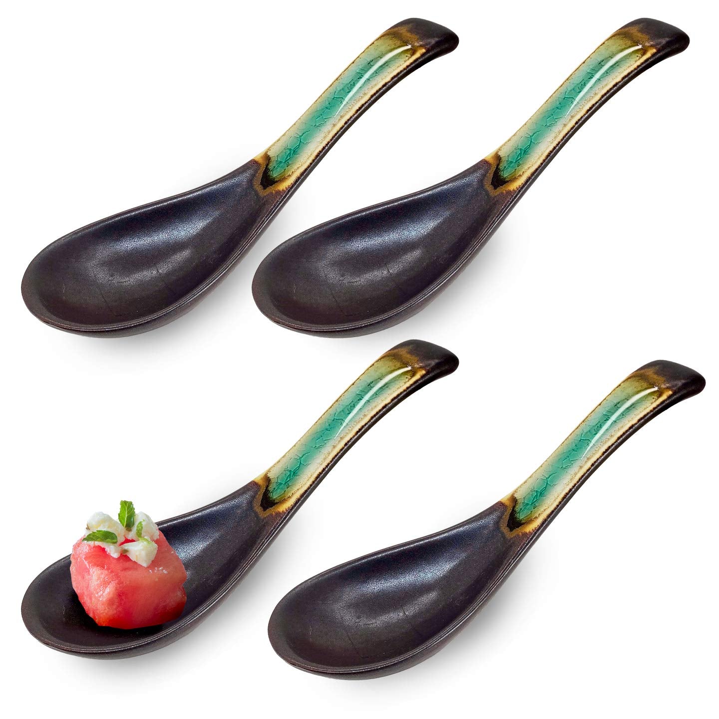 Happy Sales Hssp-Gybl4, Japanese Style Chinese Ceramic Soup Spoons 4 Pc (Calderaturquoise)
